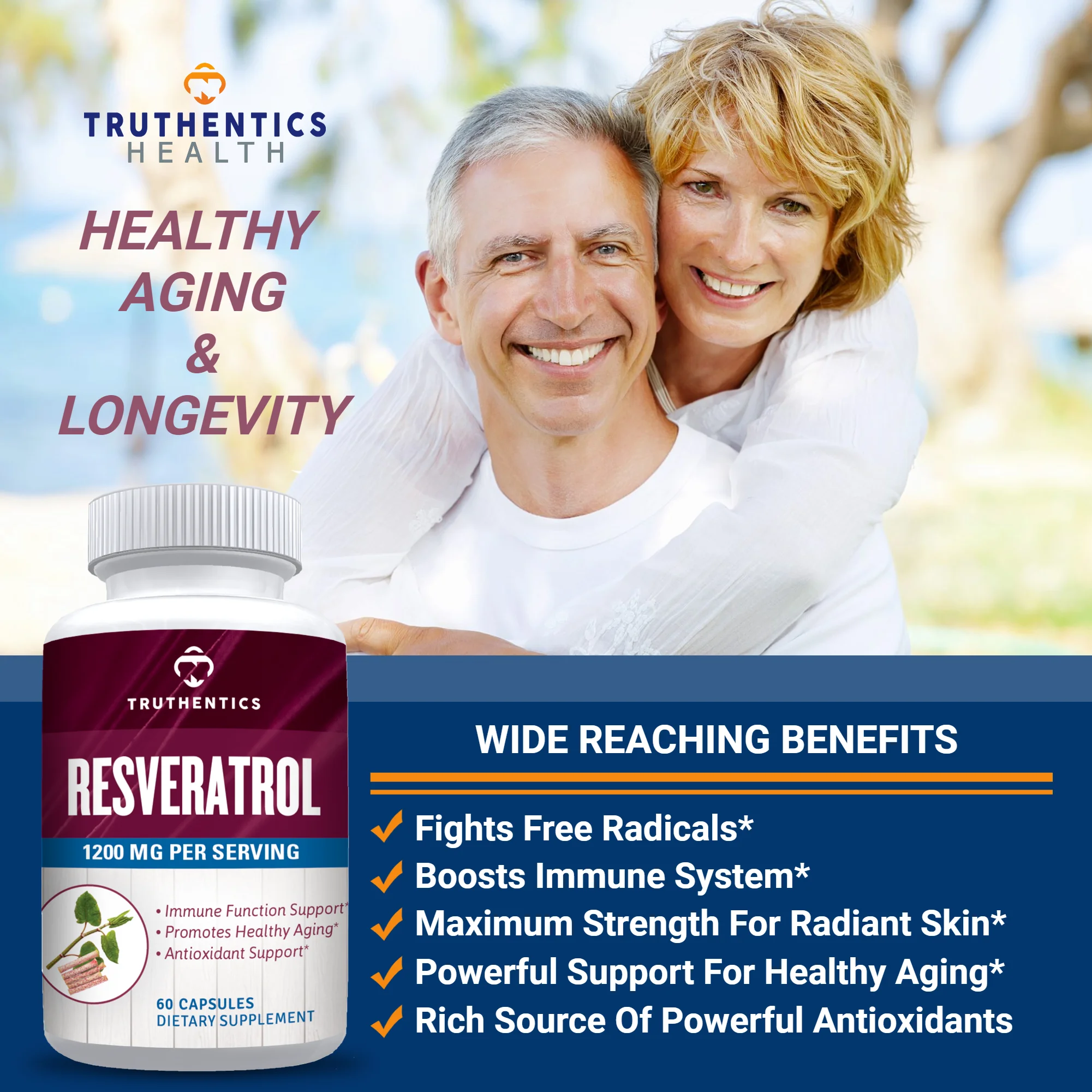 Truthentics Resveratrol Plus Omega-3 Fish Oil Bundle - Anti-Aging, Heart, Brain, Skin, Joint Support - 60 Count Each