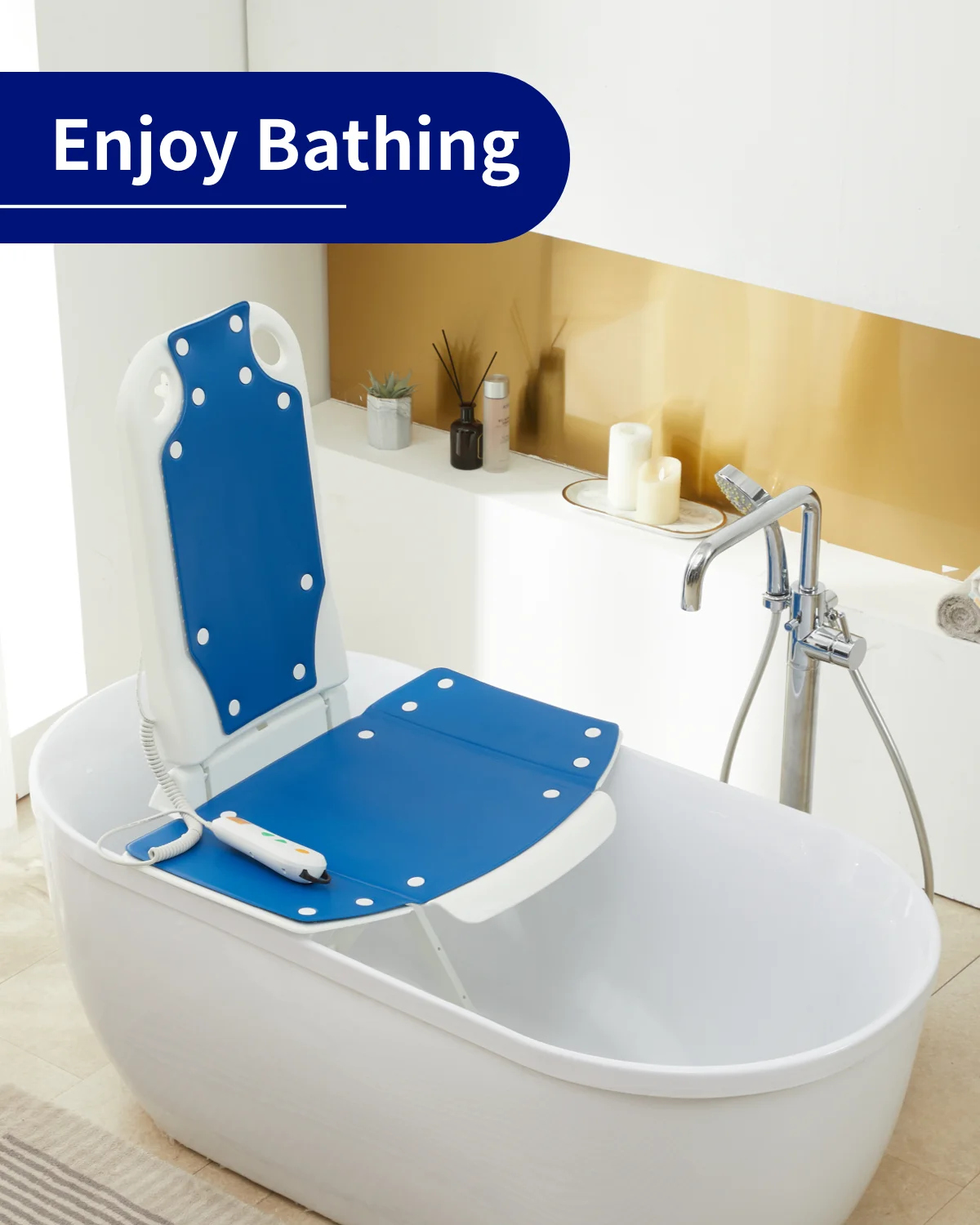 Electric Bath Lift Chair ,Suitable for Bathtubs Larger Than 16 Wide, High-Strength Steel Pole Support,6 Bottom Non-Slip Suction Cups,Collapsible,Bearing Weight 300LB