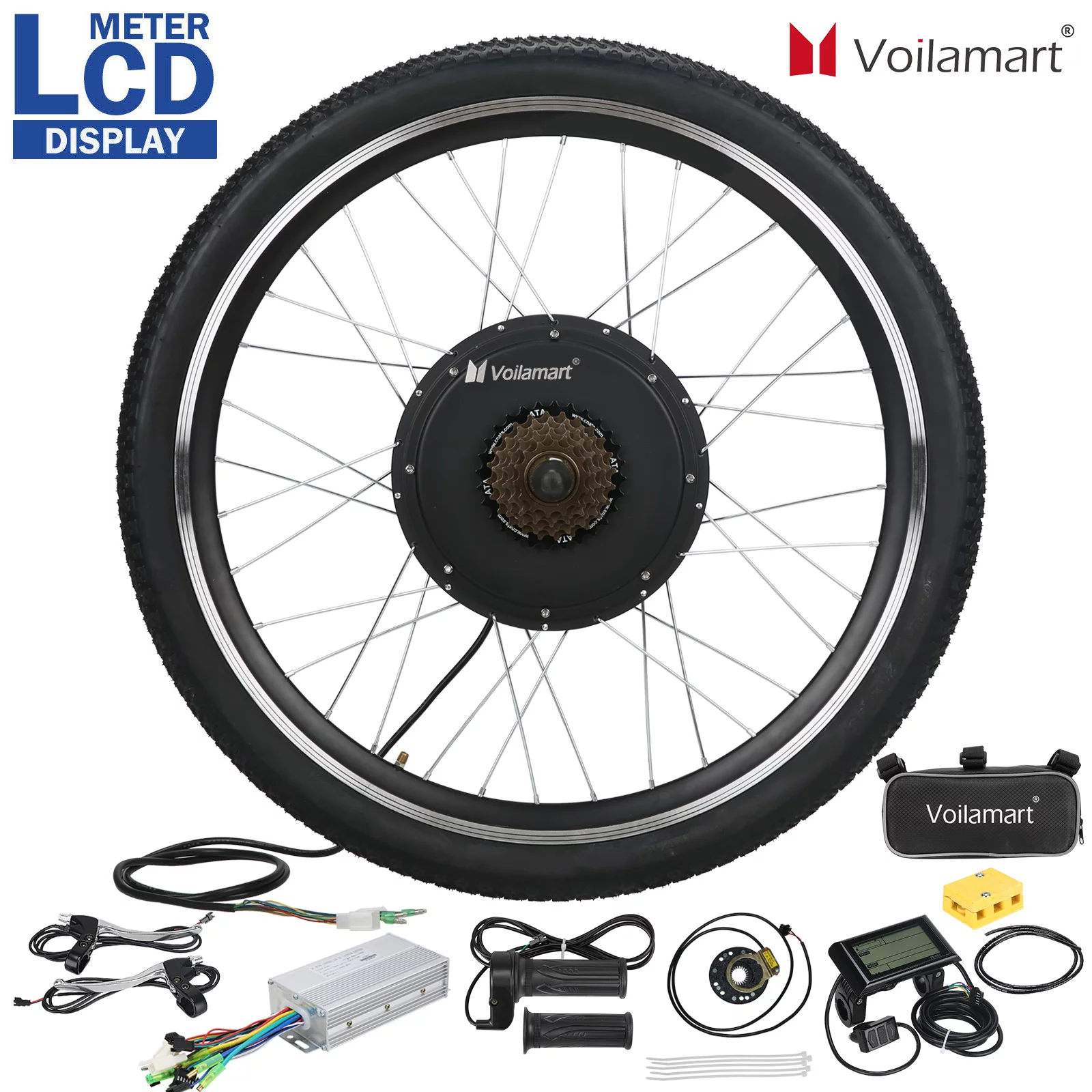 Voilamart 26 48V 1500W Ebike Conversion Kit Electric Bicycle Hub Motor Conversion Kits Rear Wheel Hub Cycling Kits with LCD Display