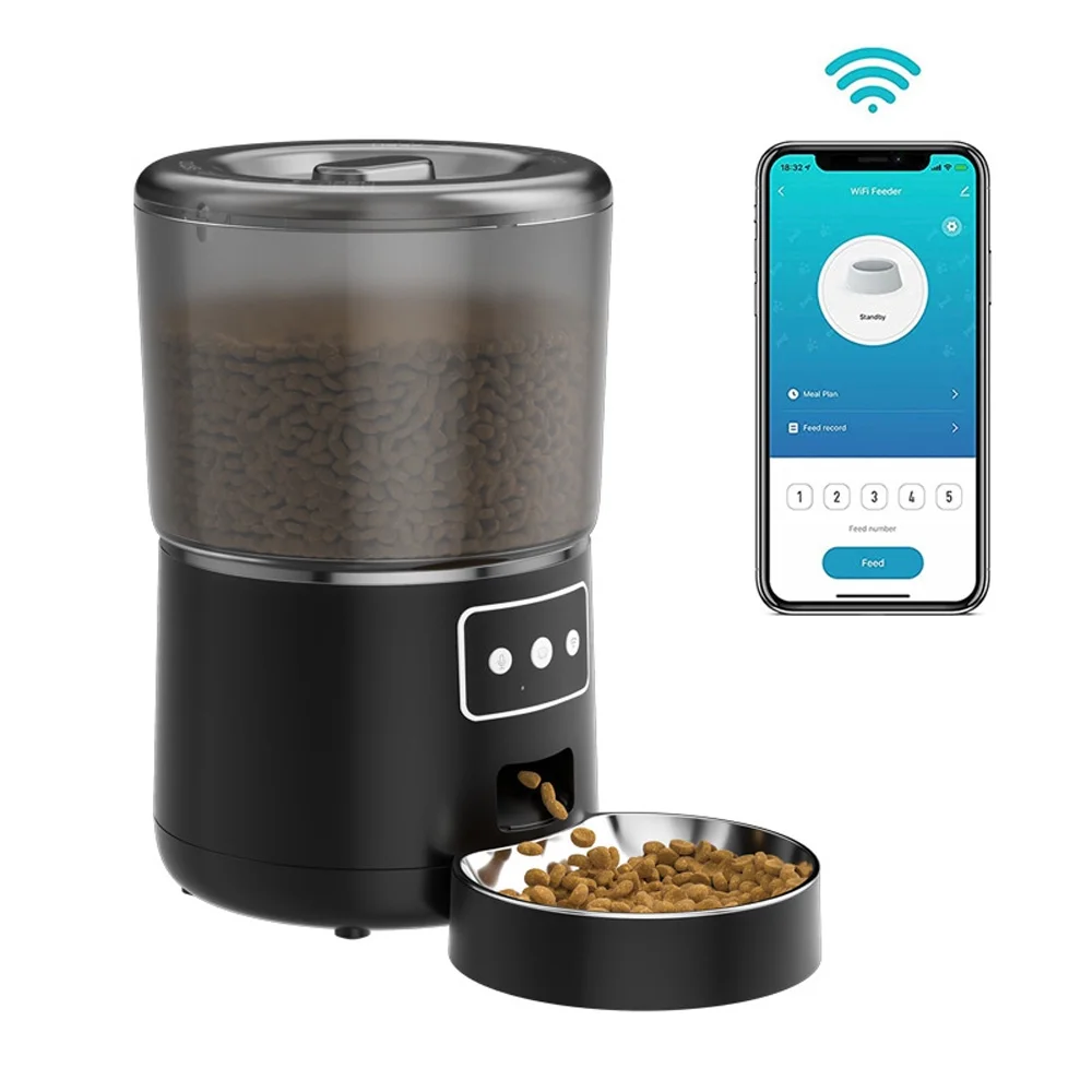 axGear WiFi Pet Feeder Automatic Smart Dog Cat Dry Food Dispenser Feeding Bowl 4L Black