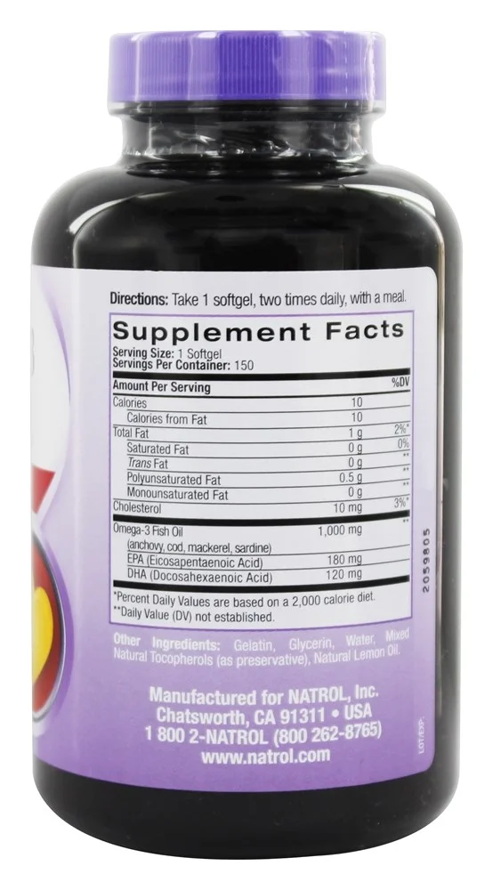 Natrol Omega-3 Fish Oil 1000 mg Softgels, Lemon 150 ea (Pack of 6)
