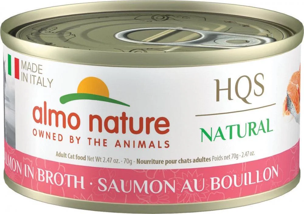 Almo Nature HQS Natural Cat Grain Free Salmon In Broth Canned Cat Food 2.47oz, case of 24