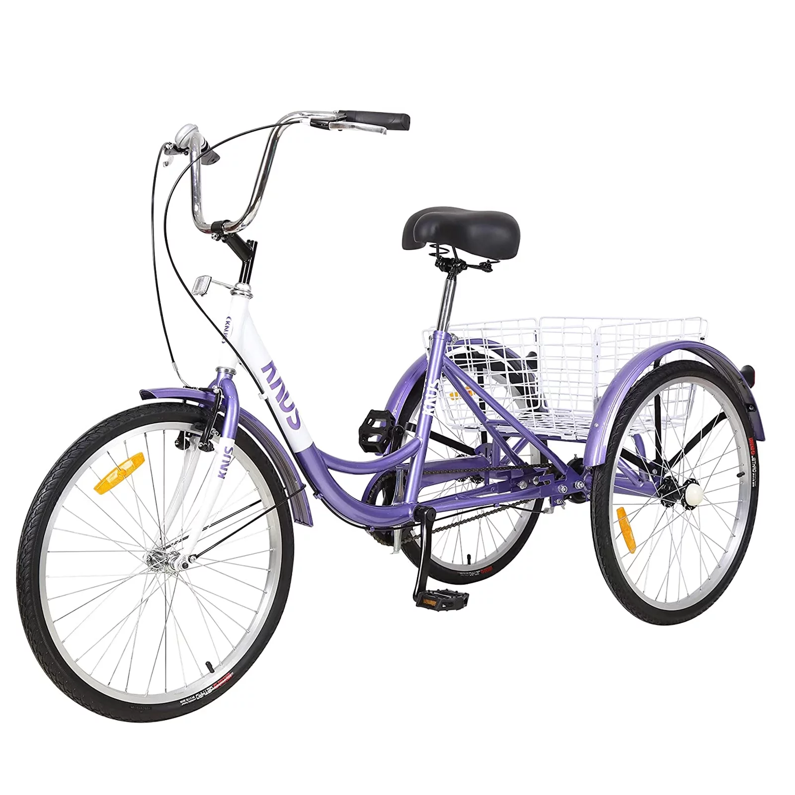 LISUEYNE Adult Folding Tricycles, 3-Wheel Cruiser Bike, 26 inch Wheels Adult Trikes with Low Step-Through, Large Basket, Foldable Tricycle for Adult, Adjustable Handlebar, Purple