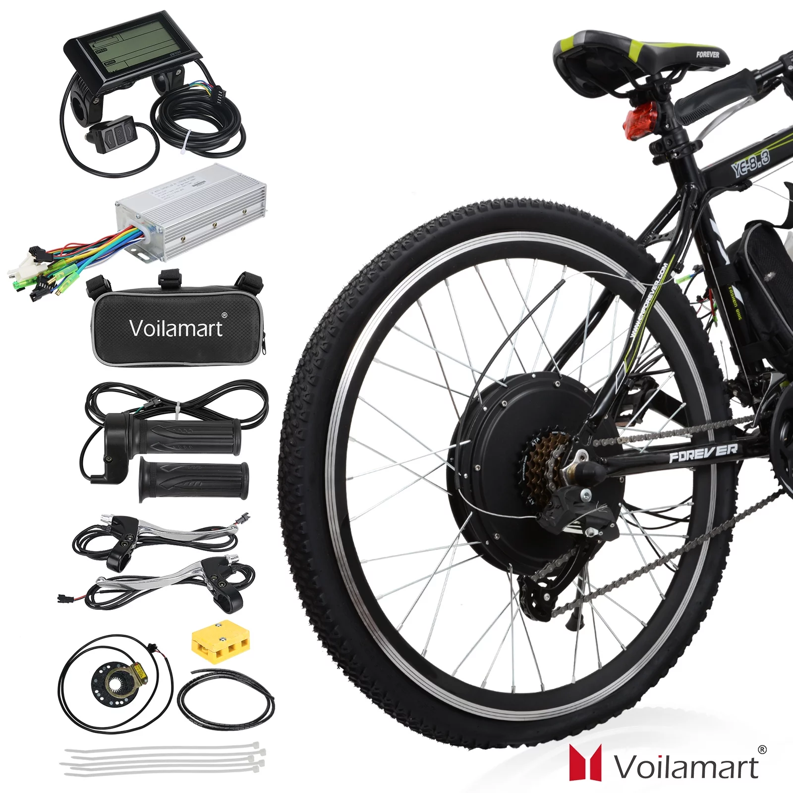 Voilamart 26 48V 1500W Ebike Conversion Kit Electric Bicycle Hub Motor Conversion Kits Rear Wheel Hub Cycling Kits with LCD Display
