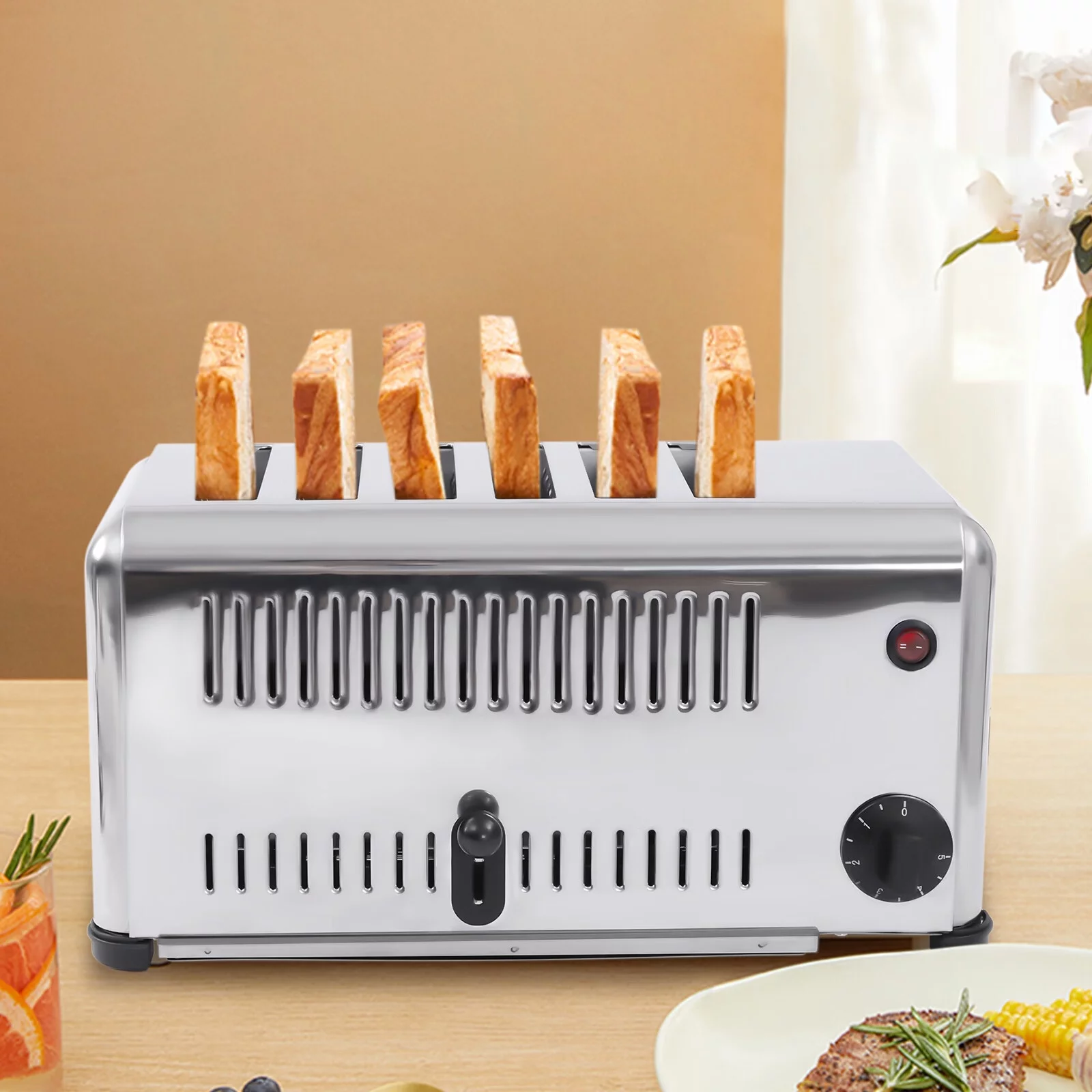 Aiqidi 6 Slices Commercial Toaster Pop-Up Electric Toaster Stainless Steel Breakfast Bread Baking Machine with Crumb Tray 1680W