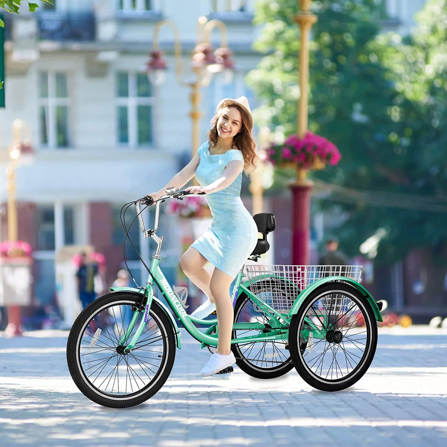 FICISOG 24 Adult 3-Wheeled Tricycle, 7 Speed Cruise Trike with Shopping Basket, Unisex