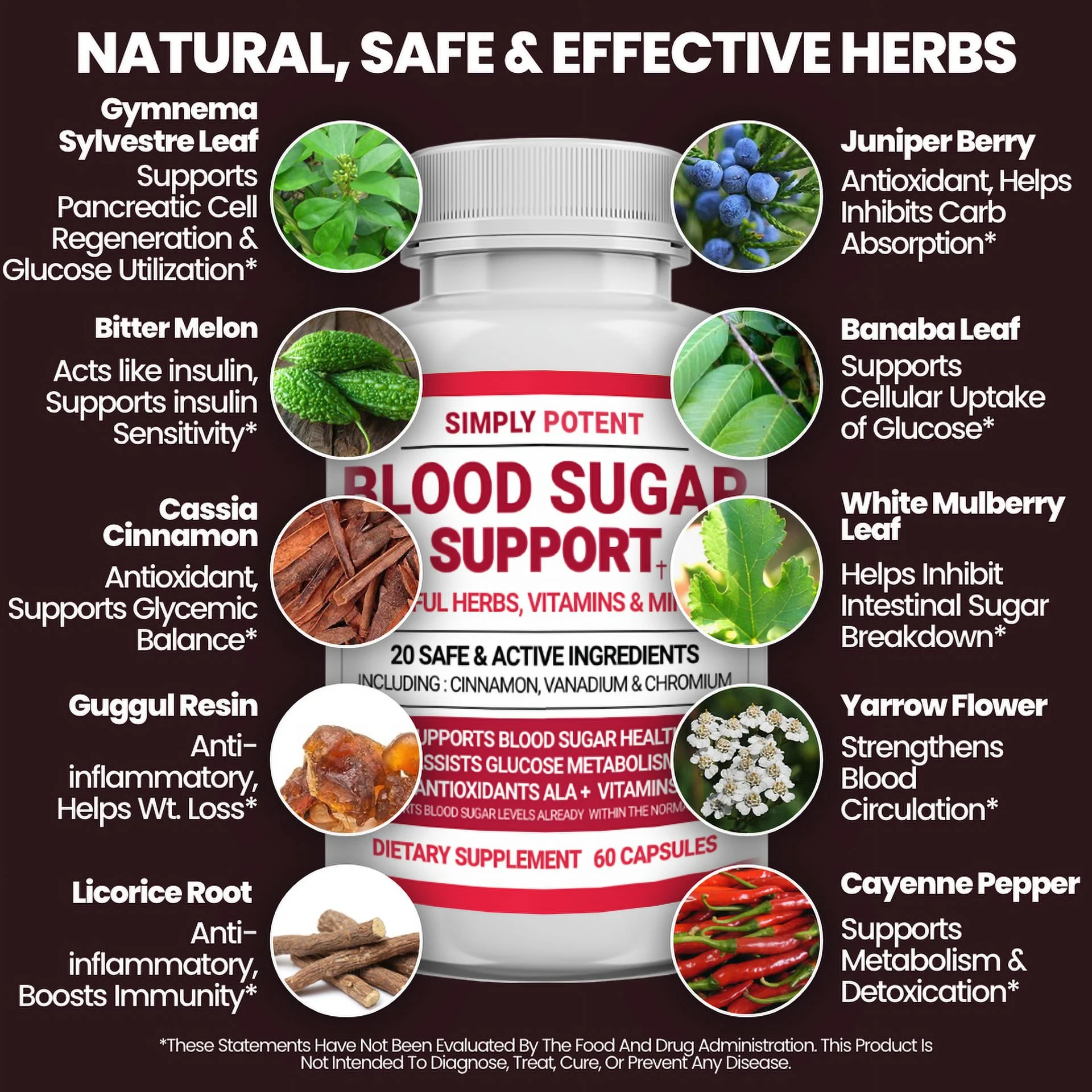 Blood Sugar Support Supplement Glucose Balance & Control 60 Capsule