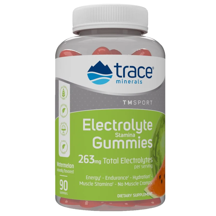 Trace Minerals Electrolyte Stamina Gummies, 263 mg Electrolytes per Serving, Vegan, Gluten Free, Natural Watermelon Flavor, 90 Count