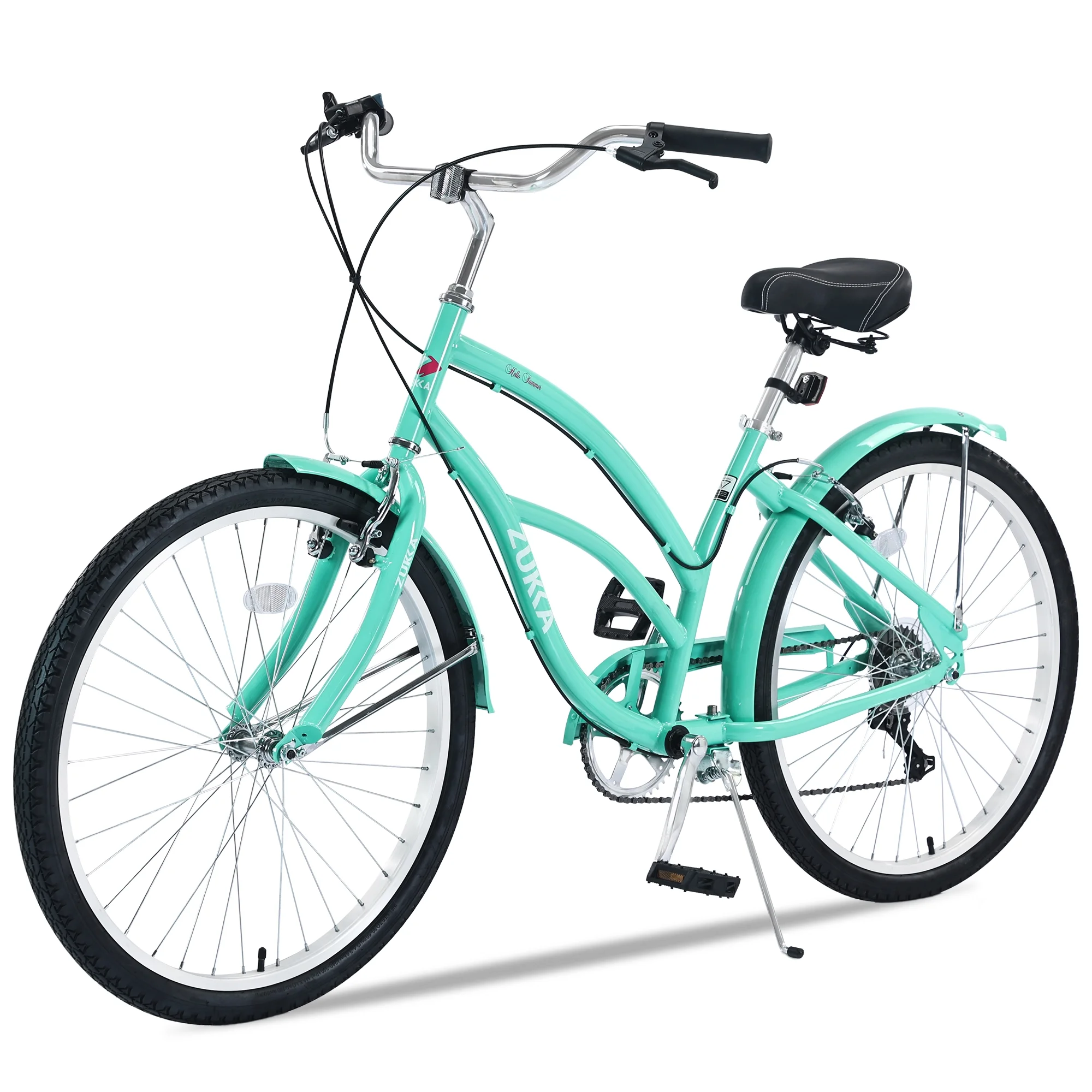 Zukka 26 Women Cruiser Bike 7 Speed Steel Frame Beach Bicycle for Ladies Girls Green