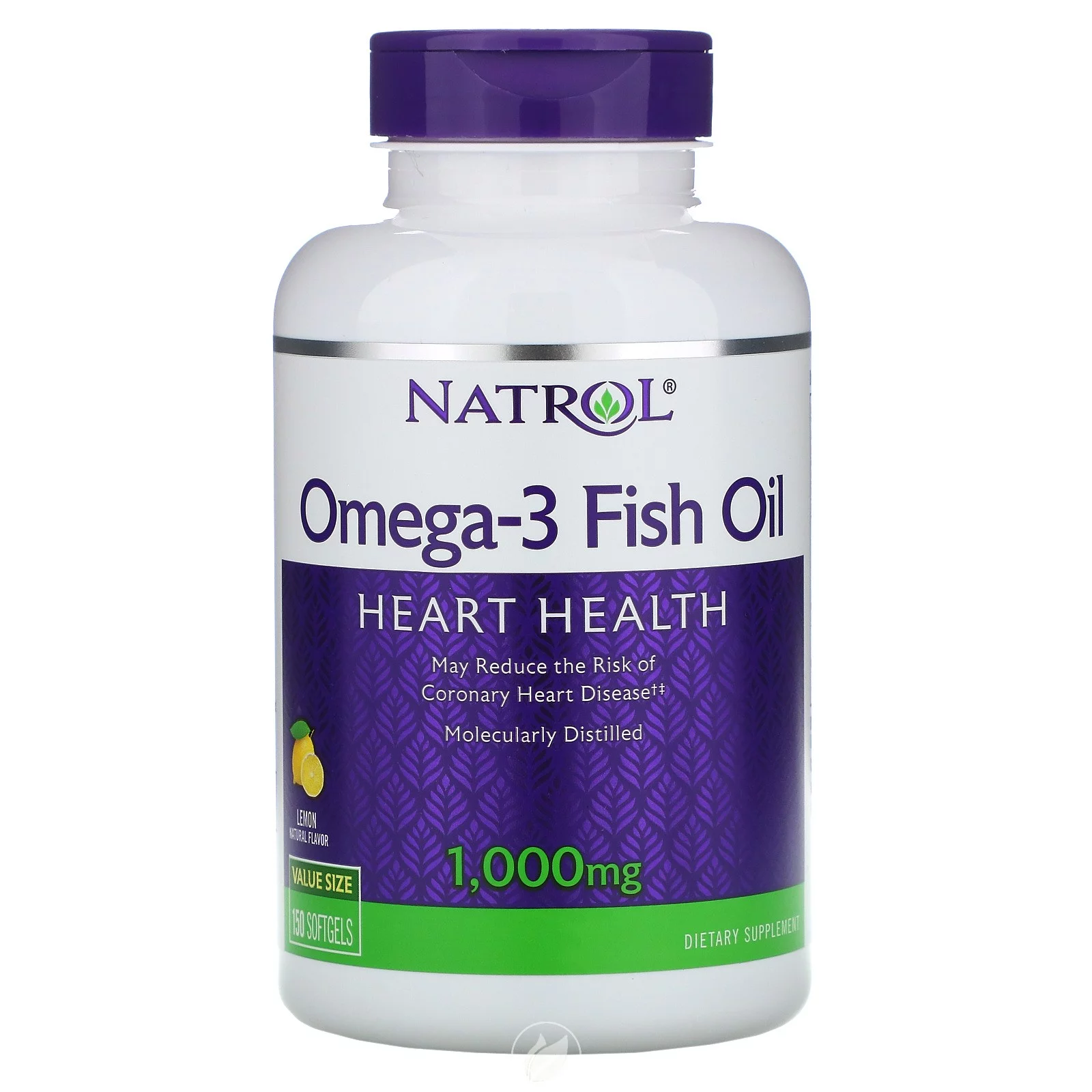 Natrol, Omega-3 Fish Oil, Natural Lemon Flavor, 1,000 mg, 150 Softgels, Pack of 2