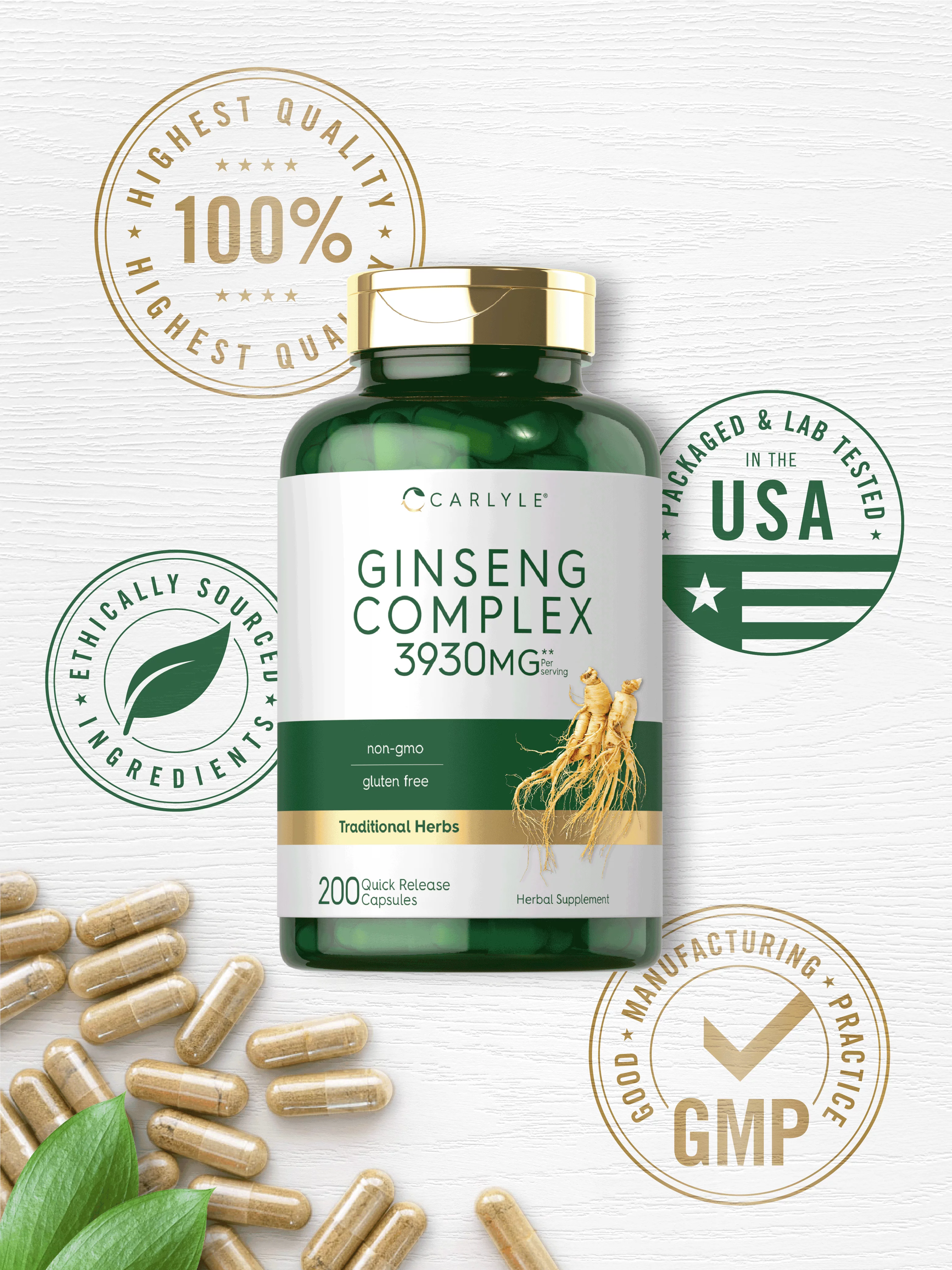 Ginseng Extract Complex | 3930mg | 200 Capsules | by Carlyle