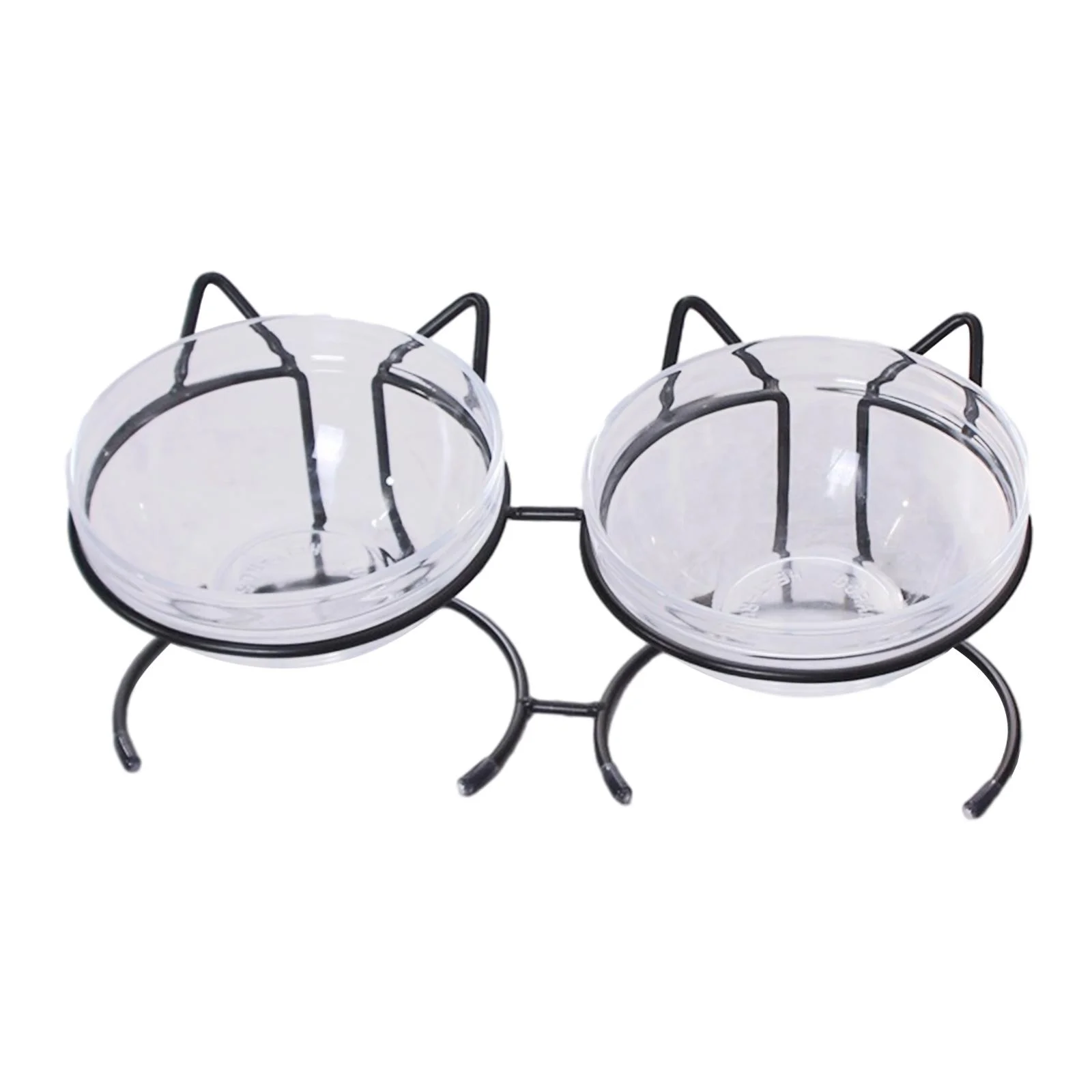 DOLITY Elevated Cat Feeder Bowl Dish Iron Rack Anti Slip Removable for Dry Wet Food double bowl black