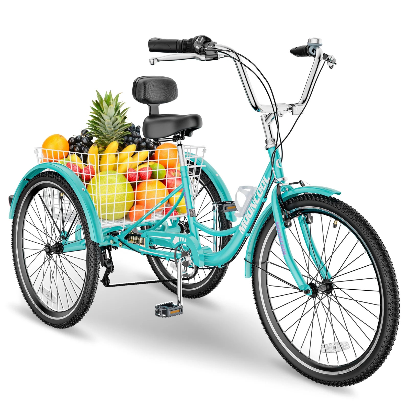 FICISOG 24 Adult 3-Wheeled Tricycle, 7 Speed Cruise Trike with Shopping Basket, Unisex
