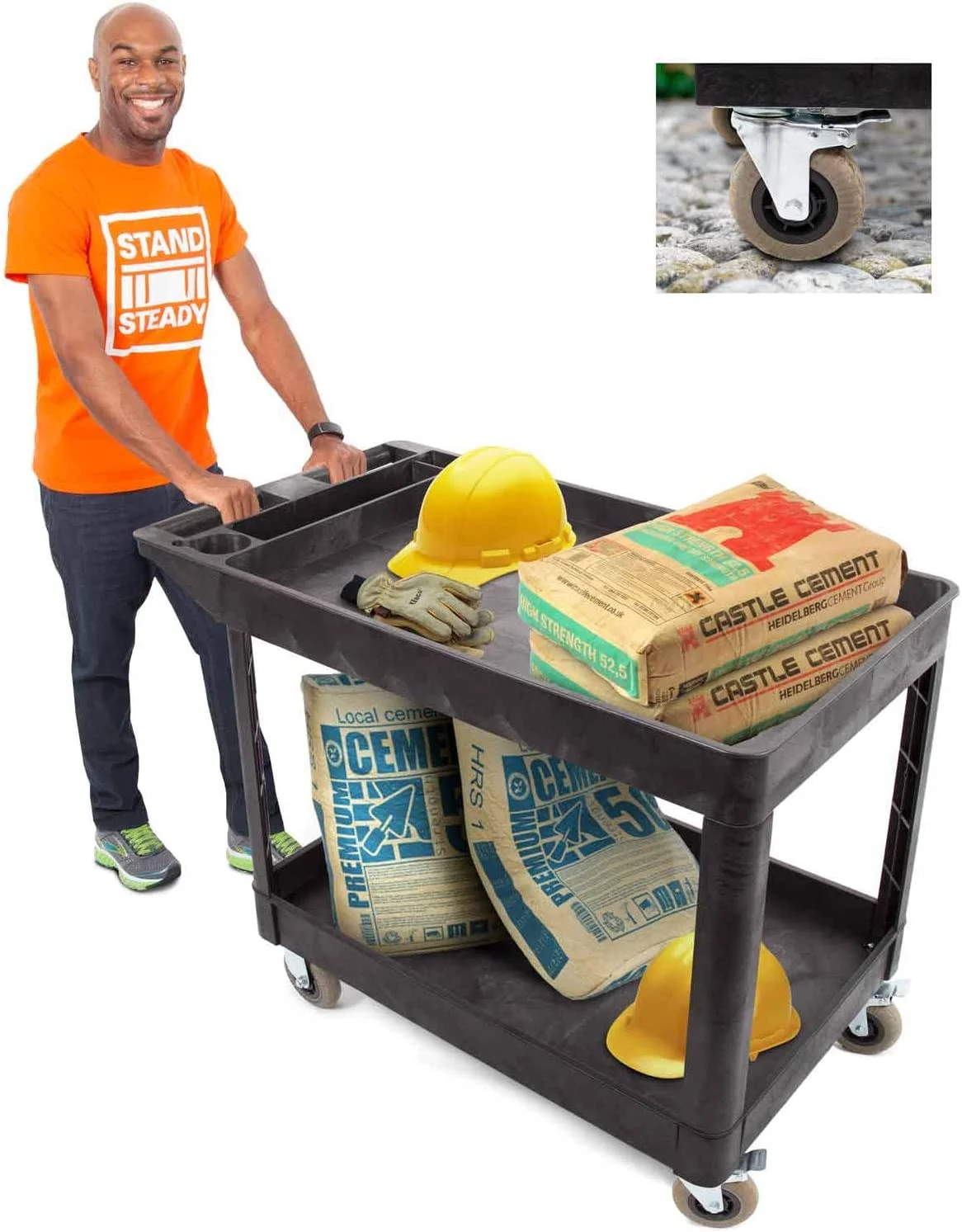 stand steady original tubstr xl outdoor cart with heavy duty wheels | two shelf utility cart supports up to 500 lbs! tub carts with deep shelves and shock absorbent wheels (45.5 x