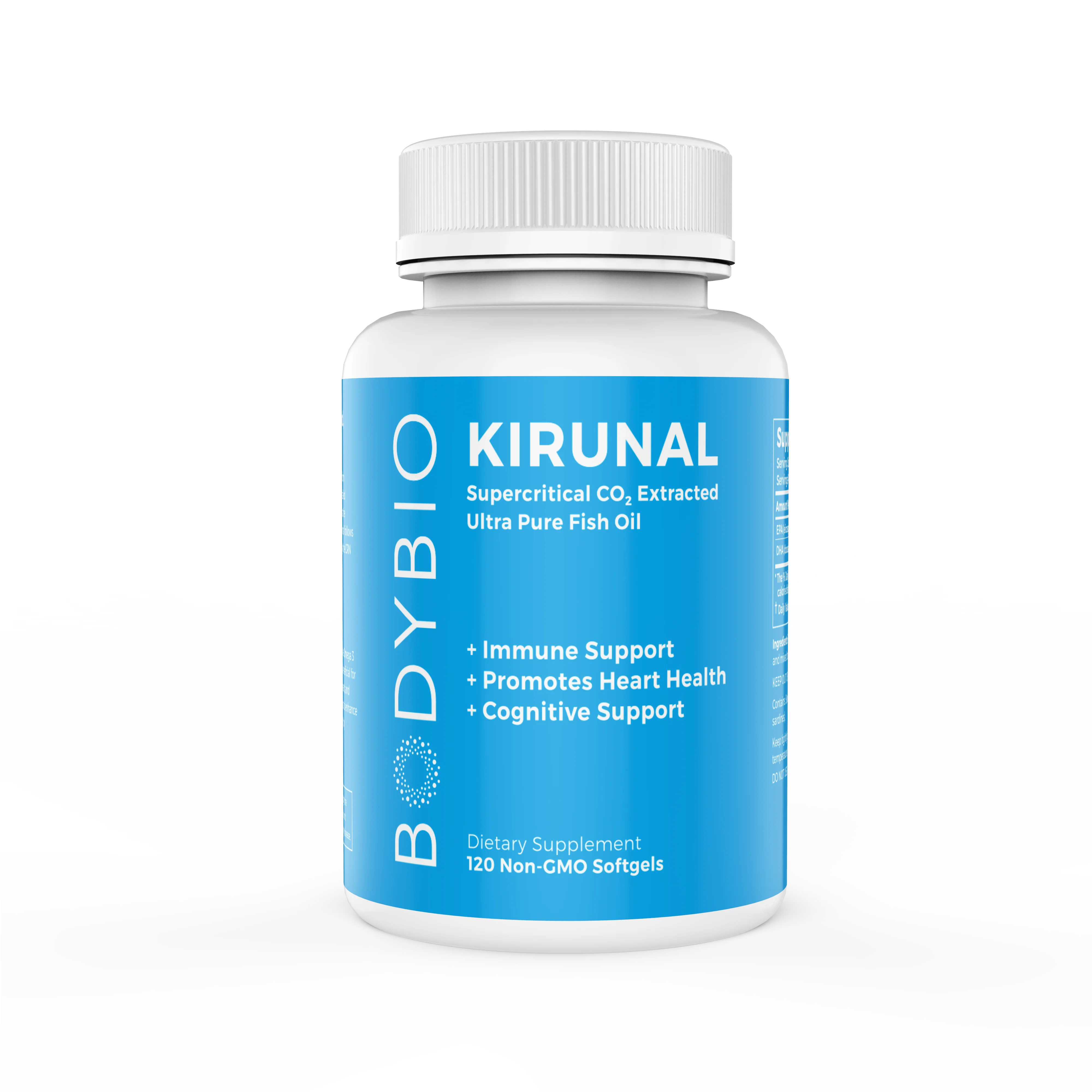 BodyBio- Kirunal Fish Oil, Non-oxidized Omega 3, 3:1 EPA to DHA for Heart and Cognitive Support, Essential Fatty Acid, 120 softgels