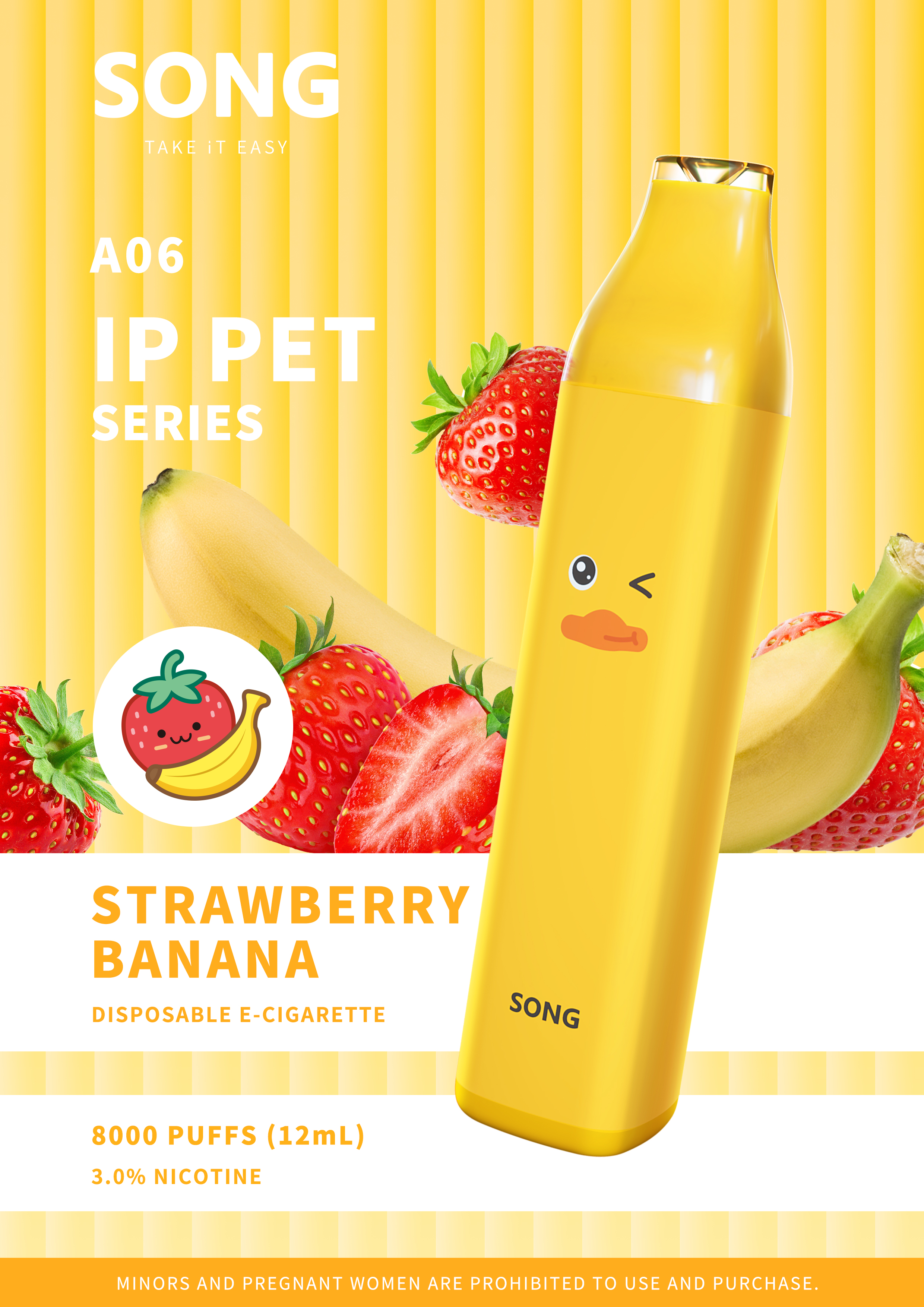 Disposable electronic cigarette IP PET SERIES A06 (Y808)/ Yellow appearance
