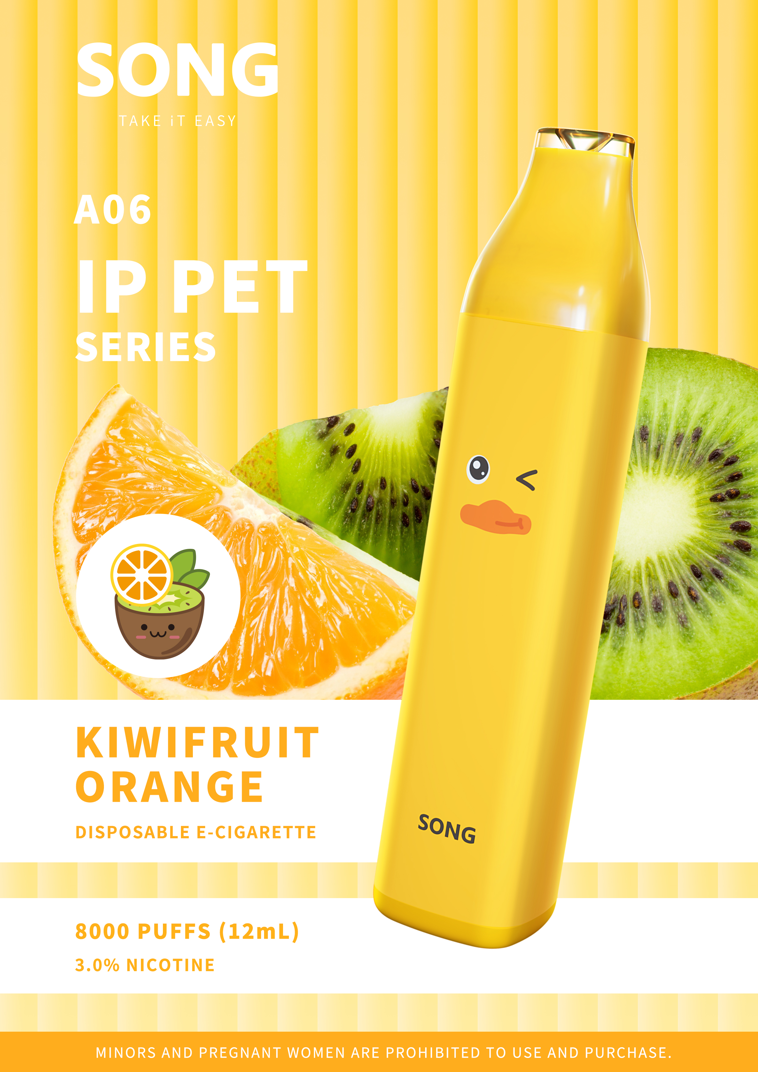 Disposable electronic cigarette IP PET SERIES A06 (Y808)/ Yellow appearance