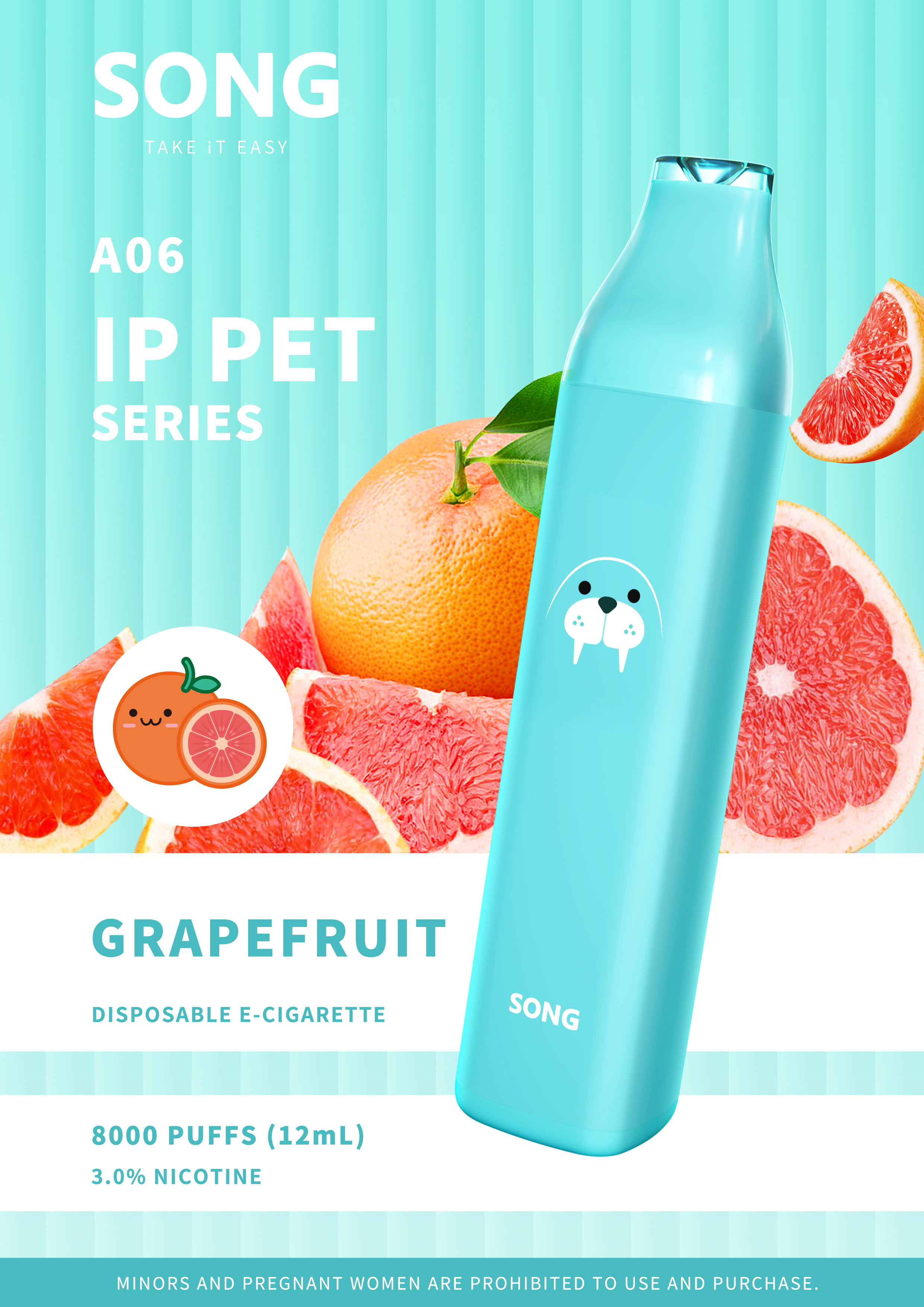 Disposable electronic cigarette IP PET SERIES A06 (Y808）/ Cyan appearance