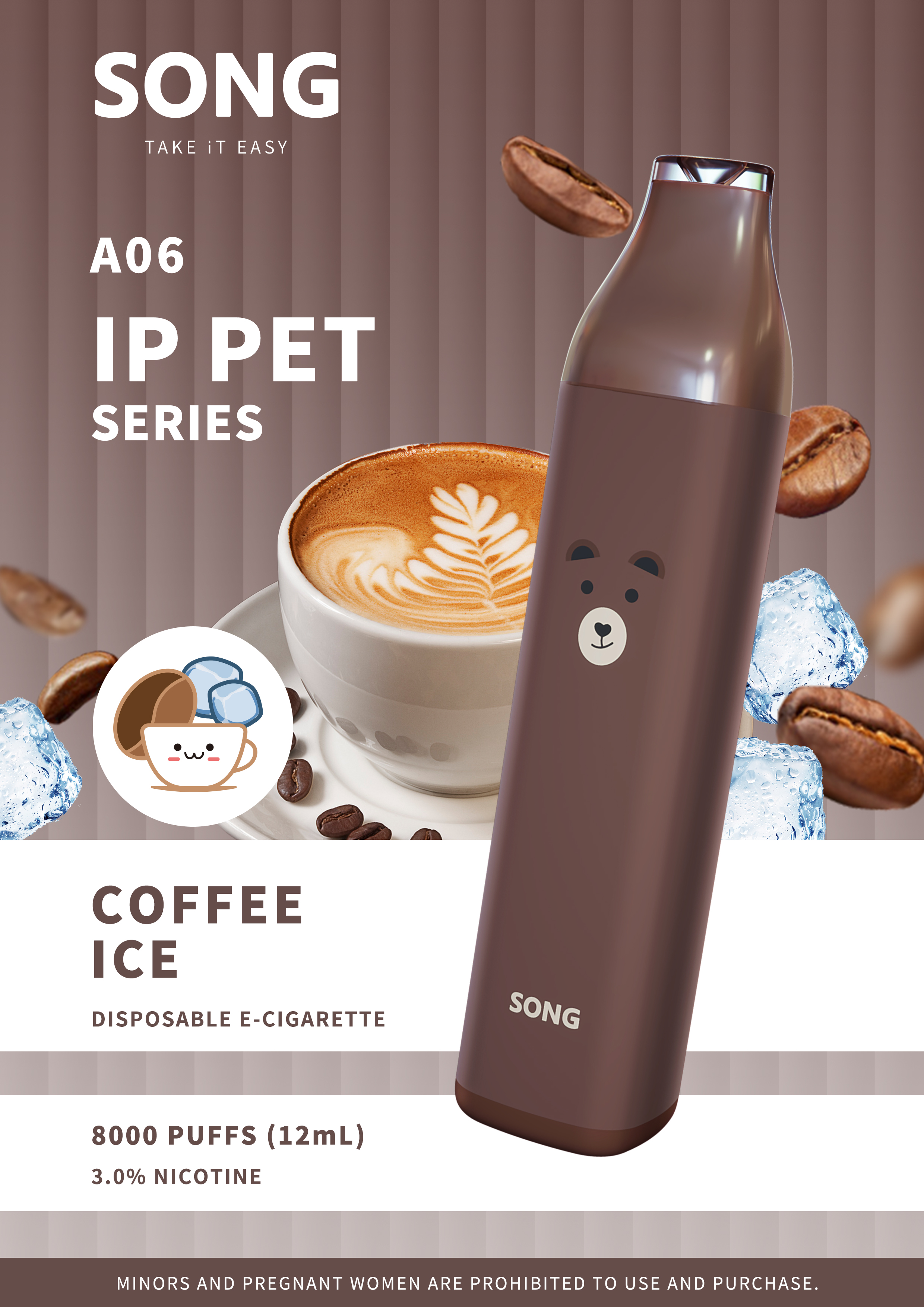 Disposable electronic cigarette IP PET SERIES A06 (Y808)/ Brown appearance