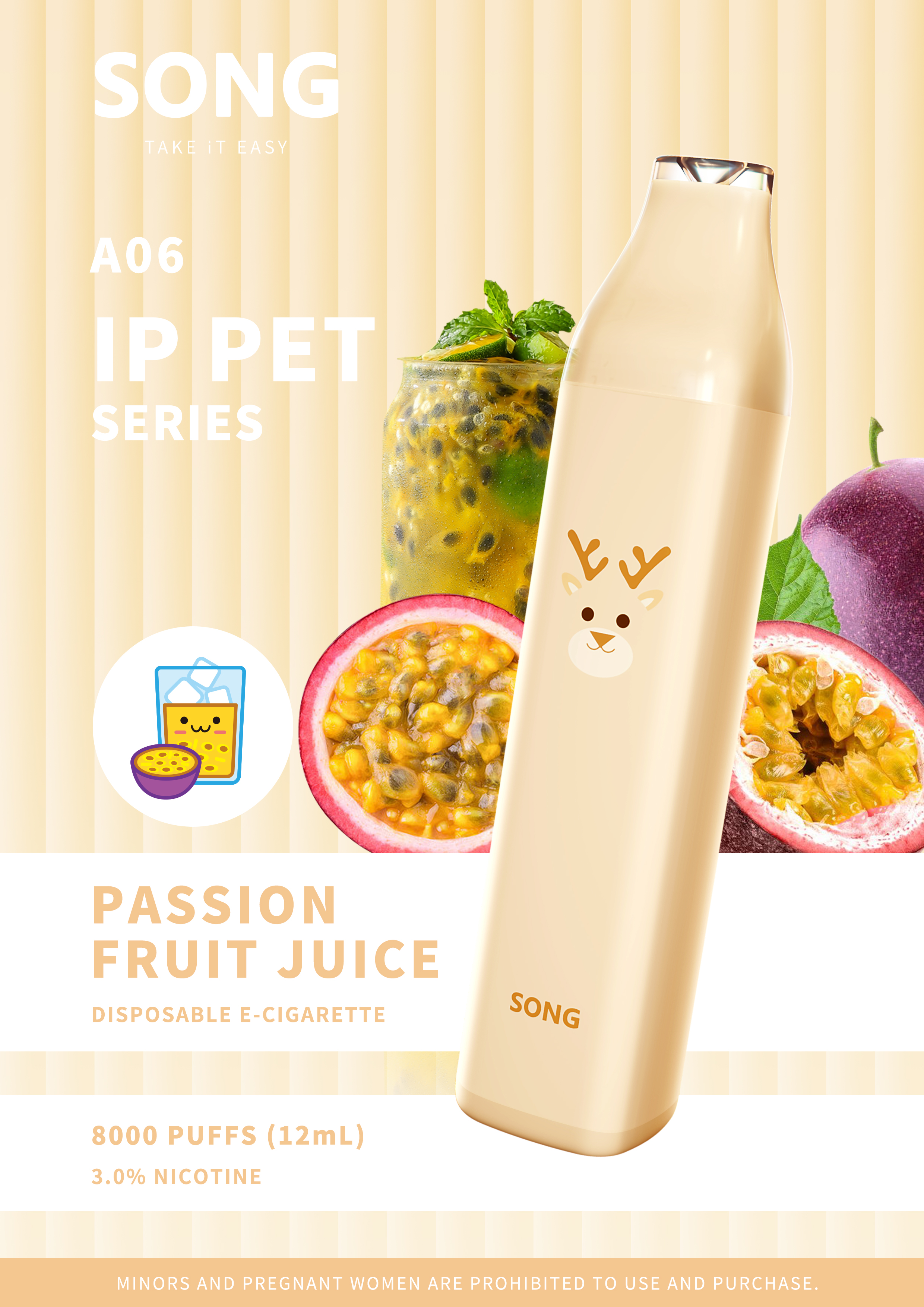 Disposable electronic cigarette IP PET SERIES A06 (Y808)/ Apricot appearance