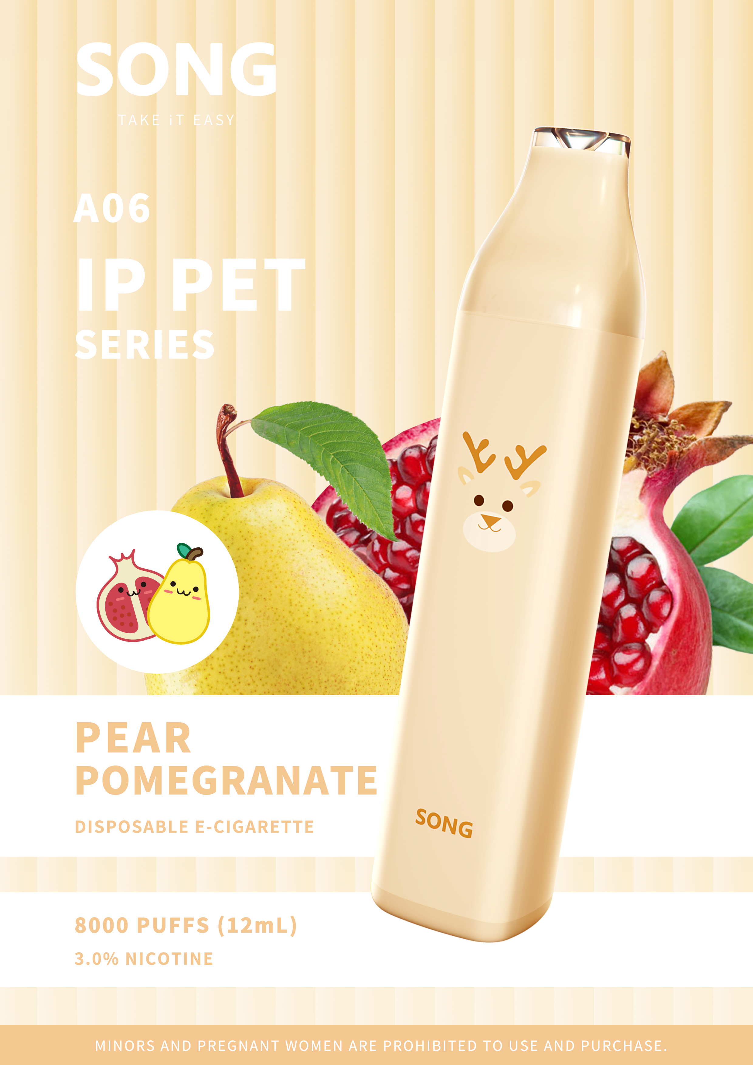 Disposable electronic cigarette IP PET SERIES A06 (Y808)/ Apricot appearance