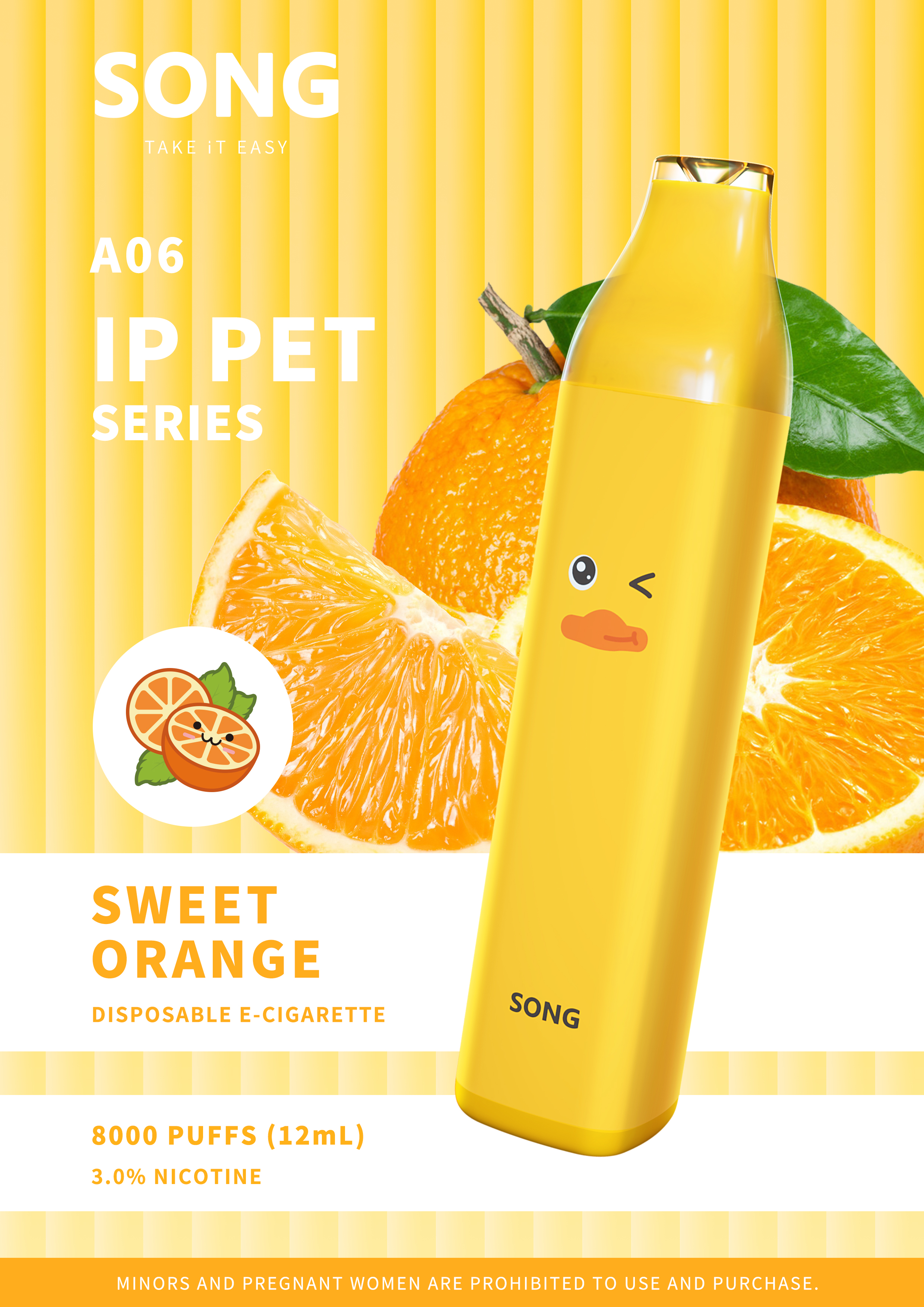 Disposable electronic cigarette IP PET SERIES A06 (Y808)/ Yellow appearance