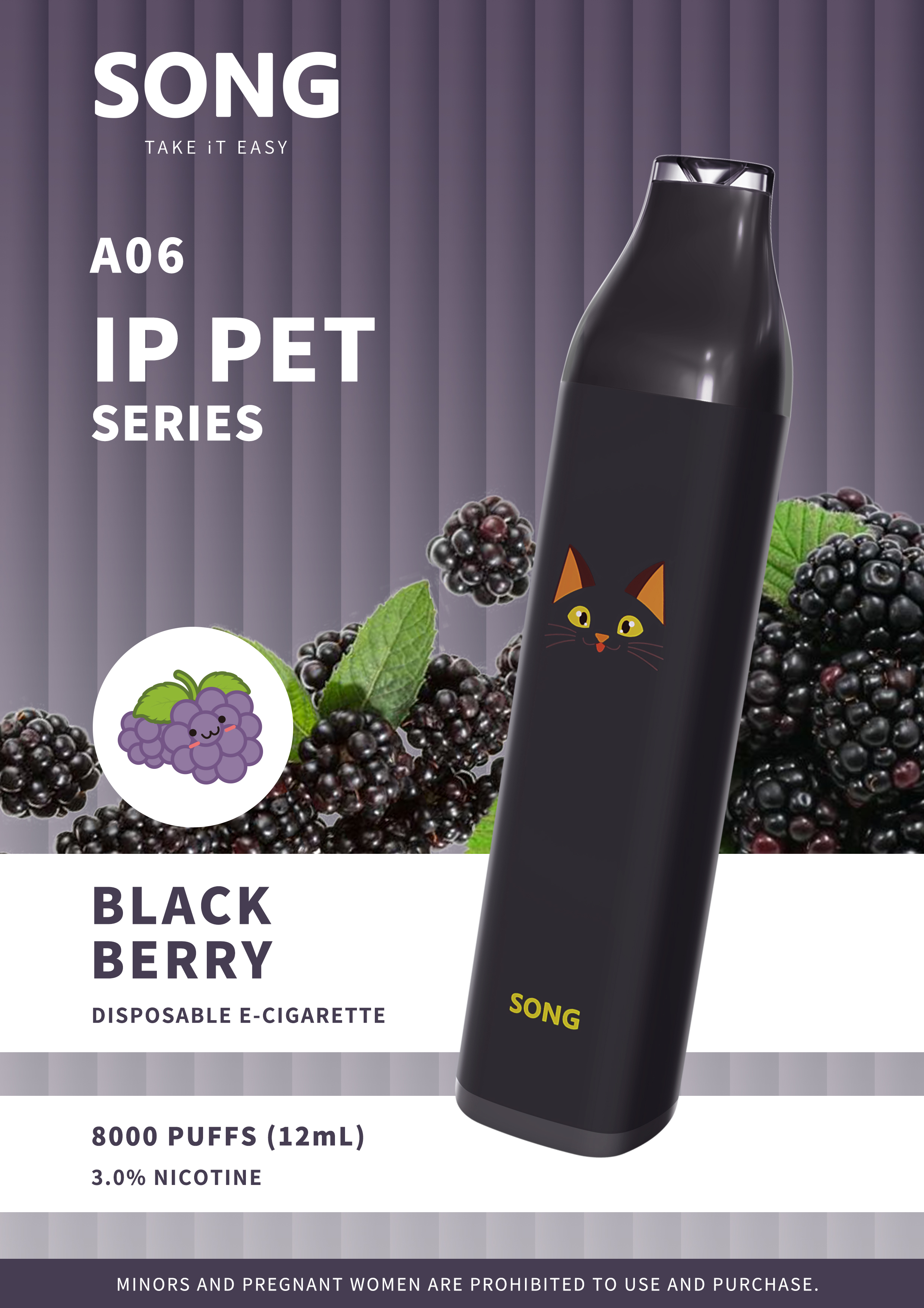 Disposable electronic cigarette IP PET SERIES A06 (Y808)/ Black appearance