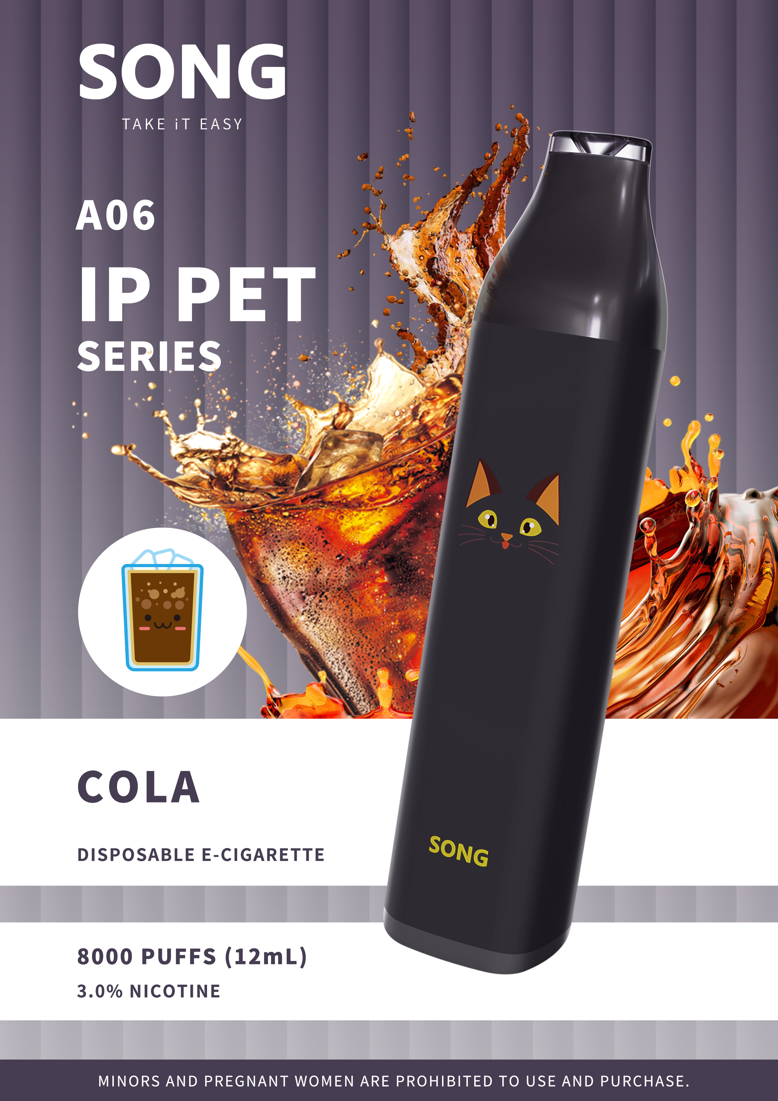 Disposable electronic cigarette IP PET SERIES A06 (Y808)/ Black appearance