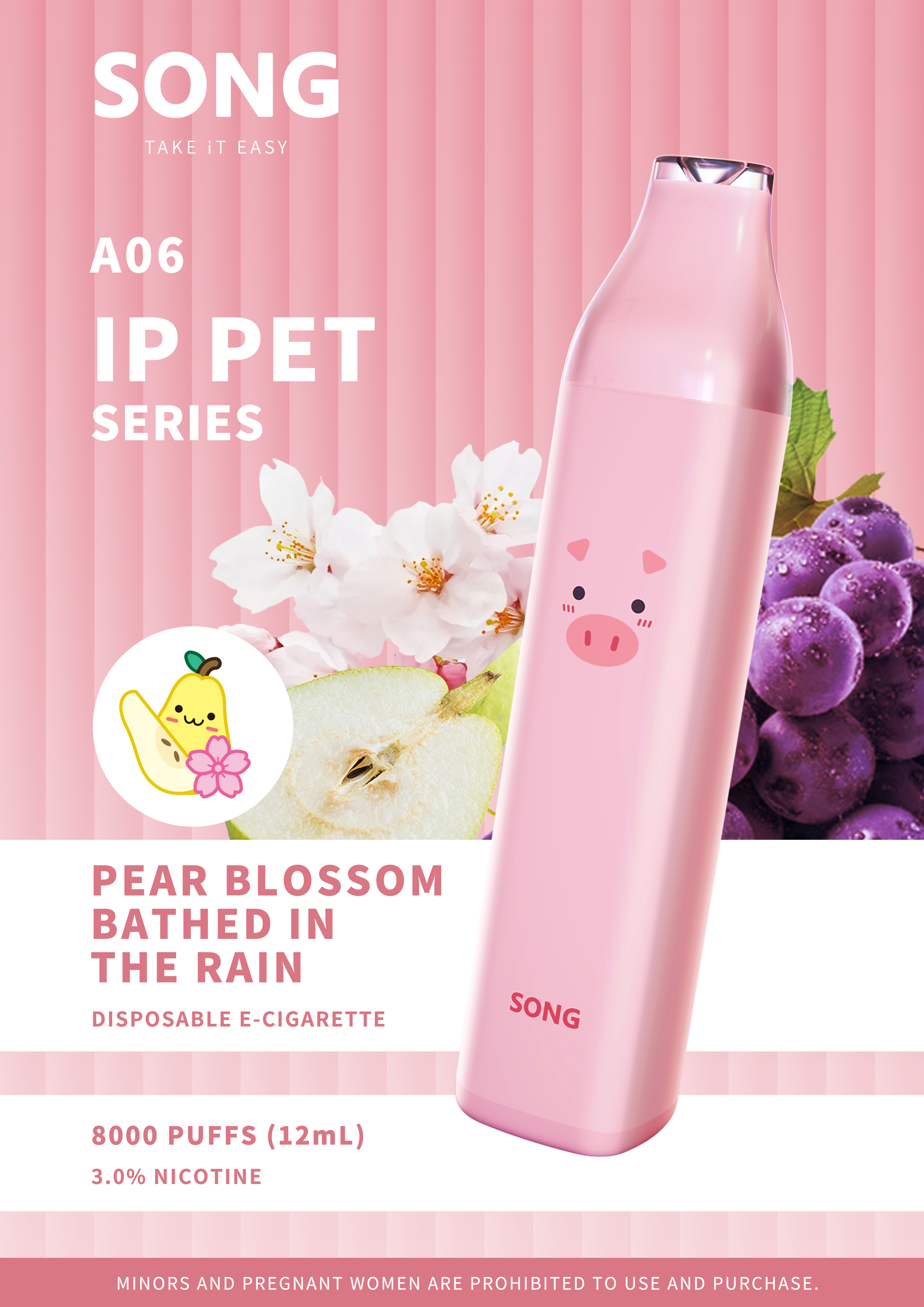Disposable electronic cigarette IP PET SERIES A06 (Y808)/ Strawberry powder appearance