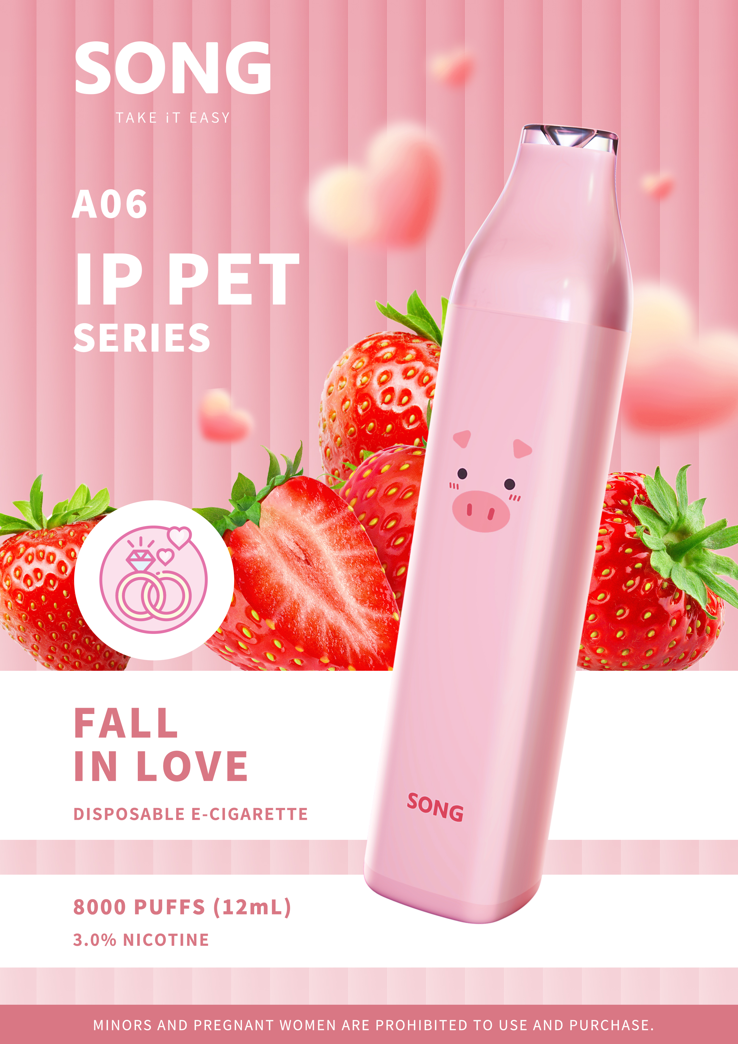 Disposable electronic cigarette IP PET SERIES A06 (Y808)/ Strawberry powder appearance