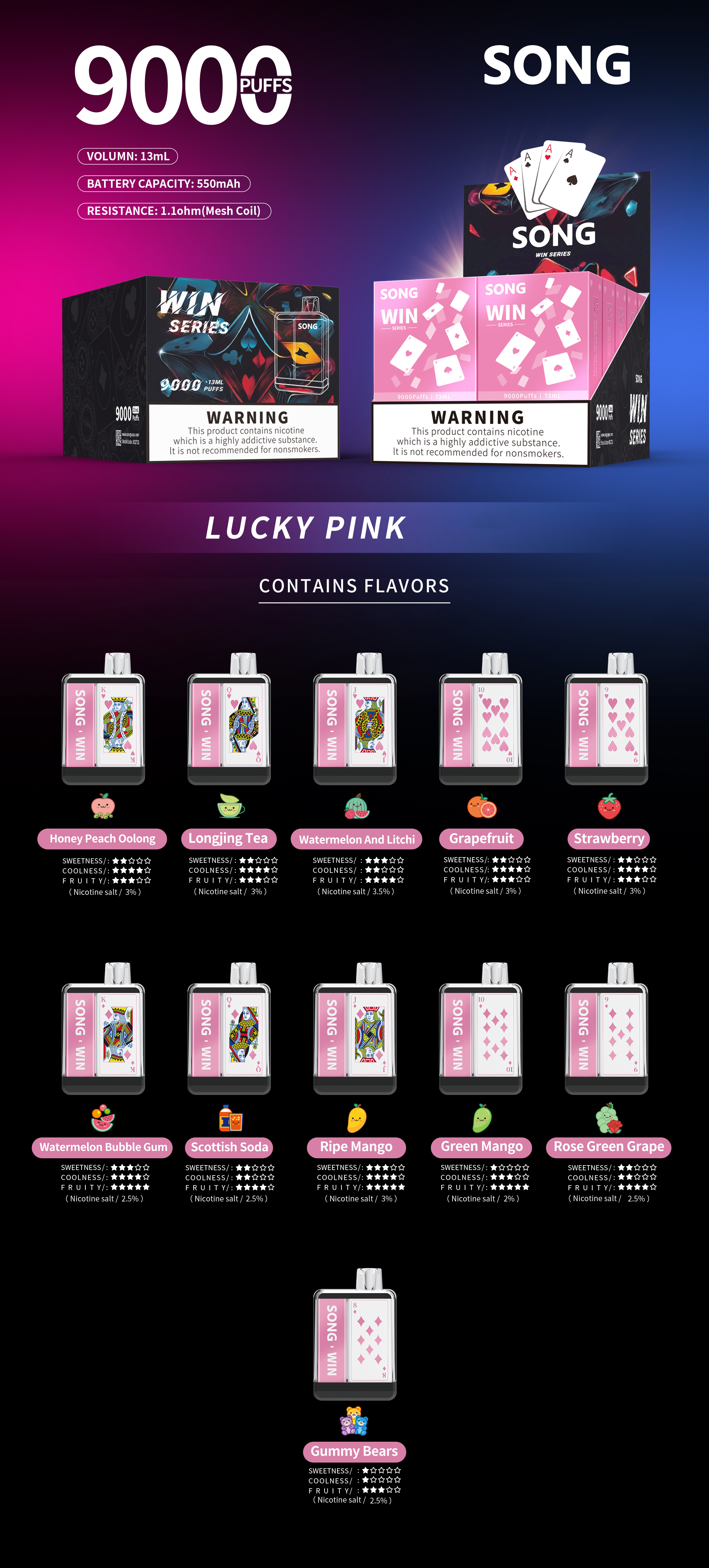 Disposable e-cigarette Poker series Y193C/ LUCKY PINK