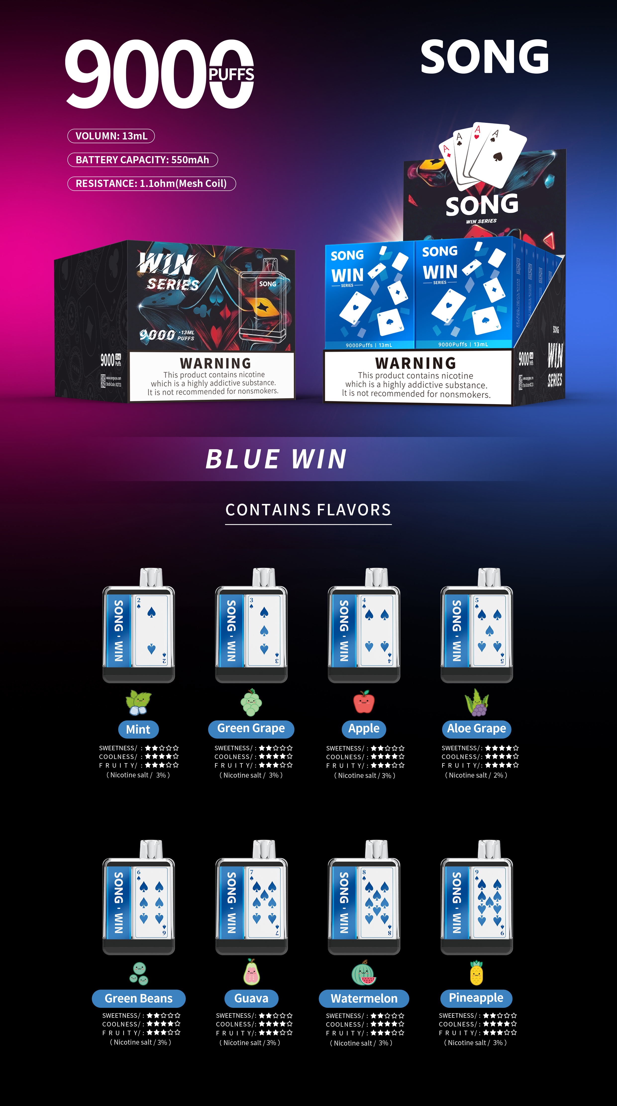 Disposable e-cigarette Poker series Y193C/ BLUE WIN