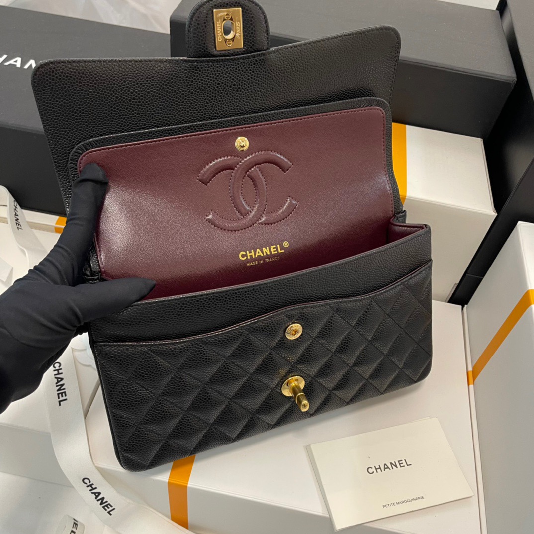 Chanel-Classic Caviar Leather Flip Bag
