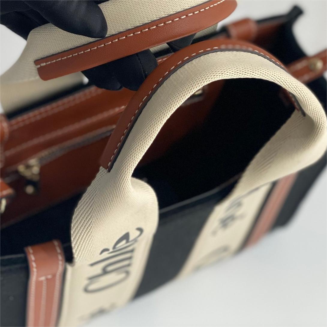 Chloe Woody-Wool Felt Black Tote Bag