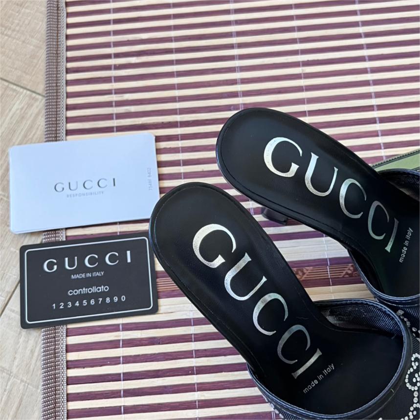 Gucci-Mesh Rhinestone Heeled Sandals