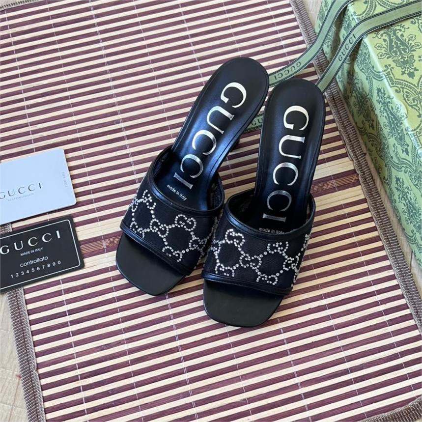 Gucci-Mesh Rhinestone Heeled Sandals
