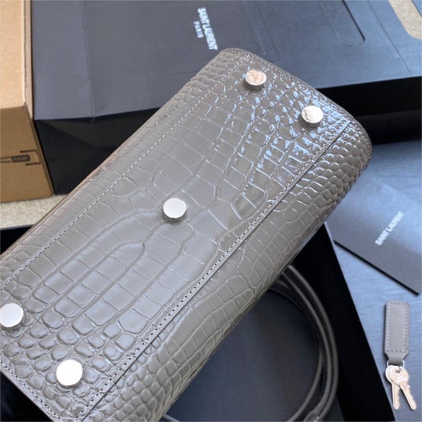 YSL-Organ Bag Gray Crocodile Pattern 22CM