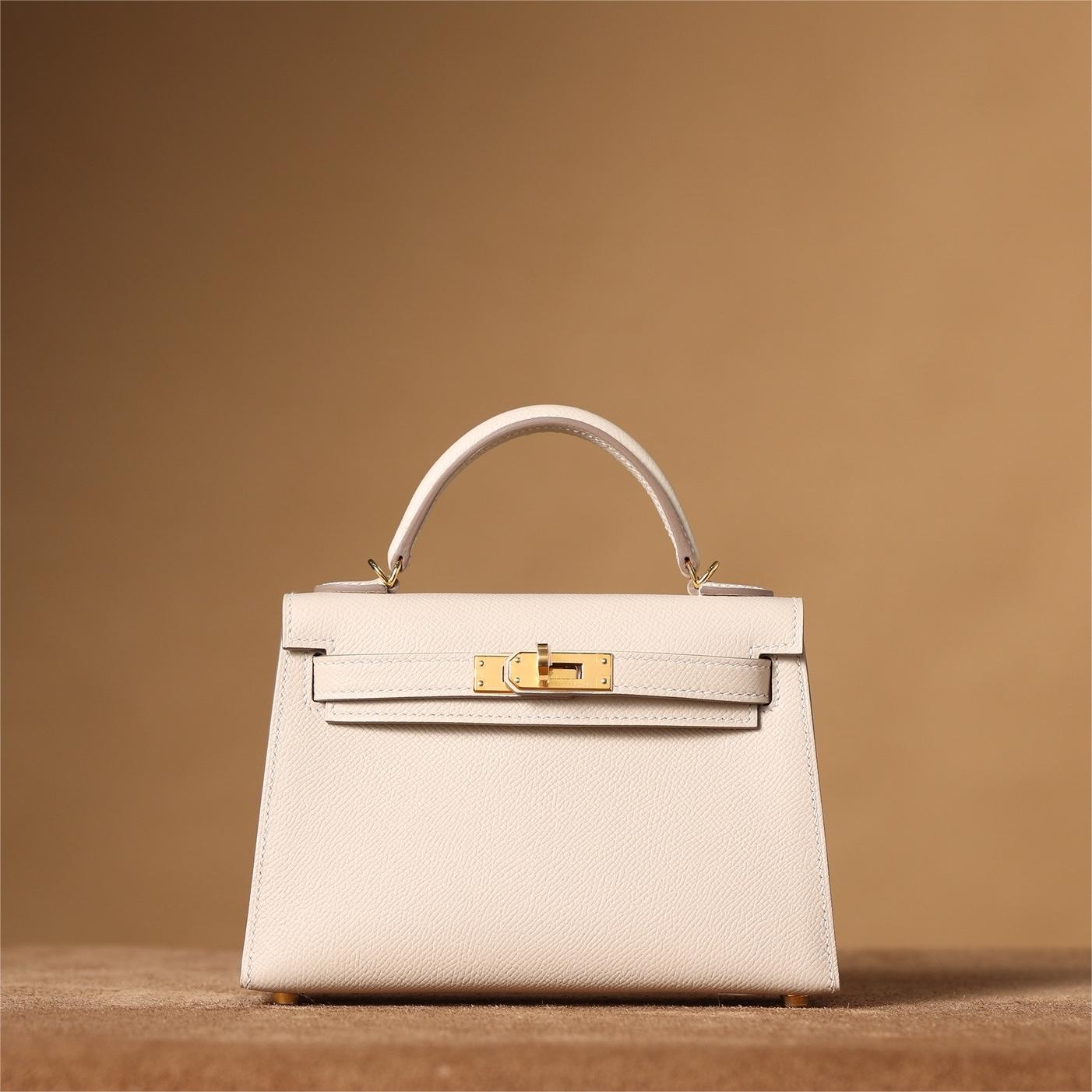 Hermes-Mini Kelly Milk Shake Platinum Buckle Bag