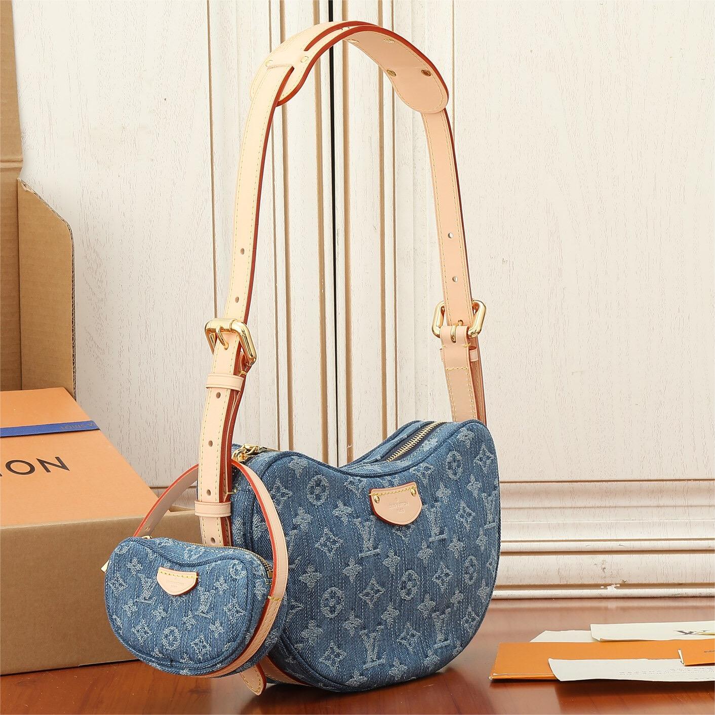 Lv-Croissant Medium Denim Handbag