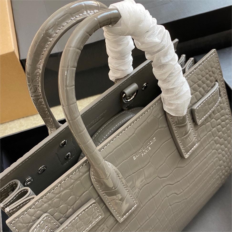 YSL-Organ Bag Gray Crocodile Pattern 22CM
