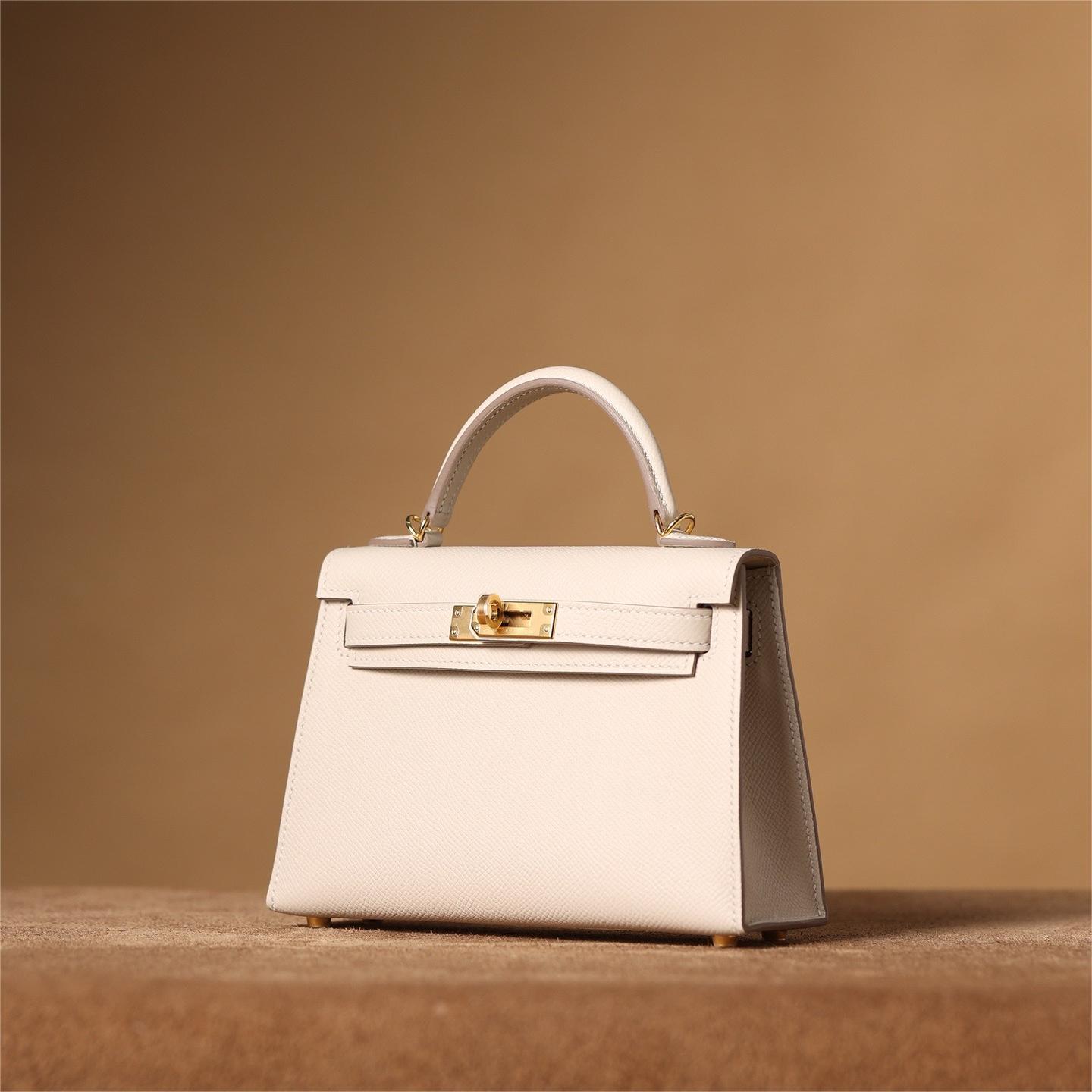 Hermes-Mini Kelly Milk Shake Platinum Buckle Bag