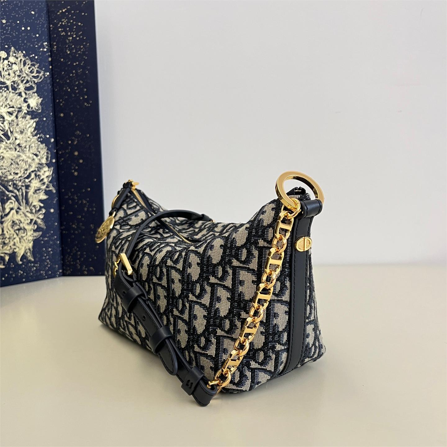 Dior-Hobo chain handbag with blue Oblique print