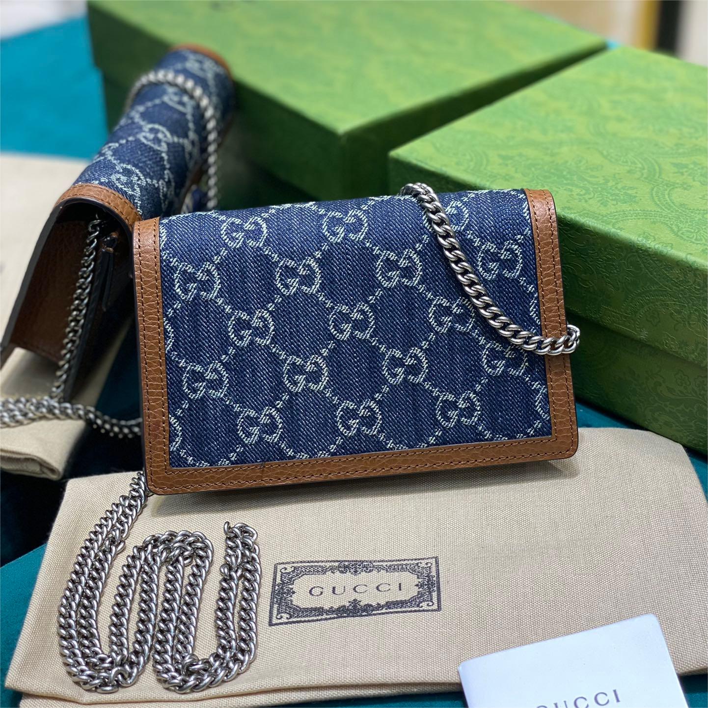 GUCCI-Dionysus Blue Denim Mini chain bag
