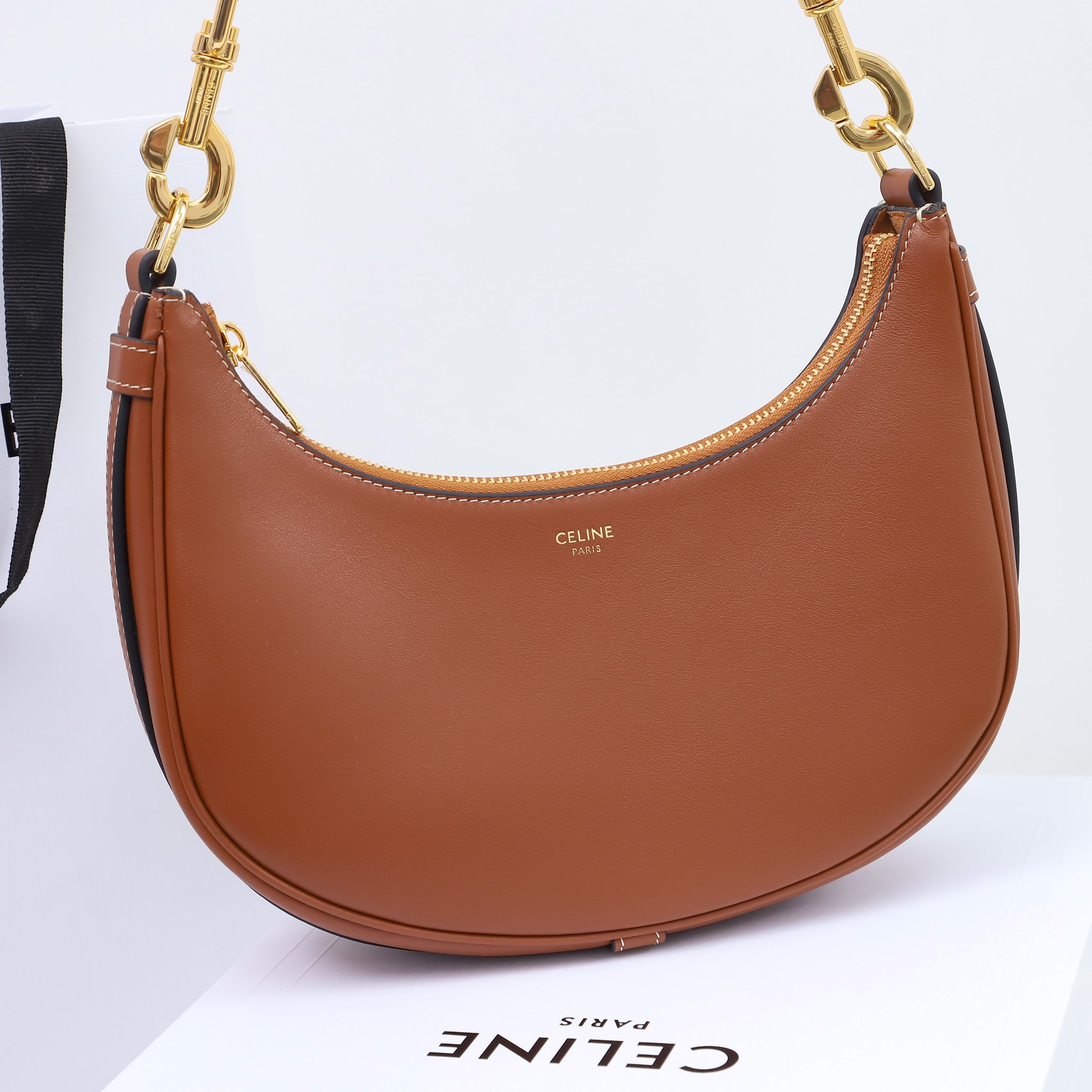 Celine-AVA Medium Smooth Leather Strap Handbag  Yellowish brown