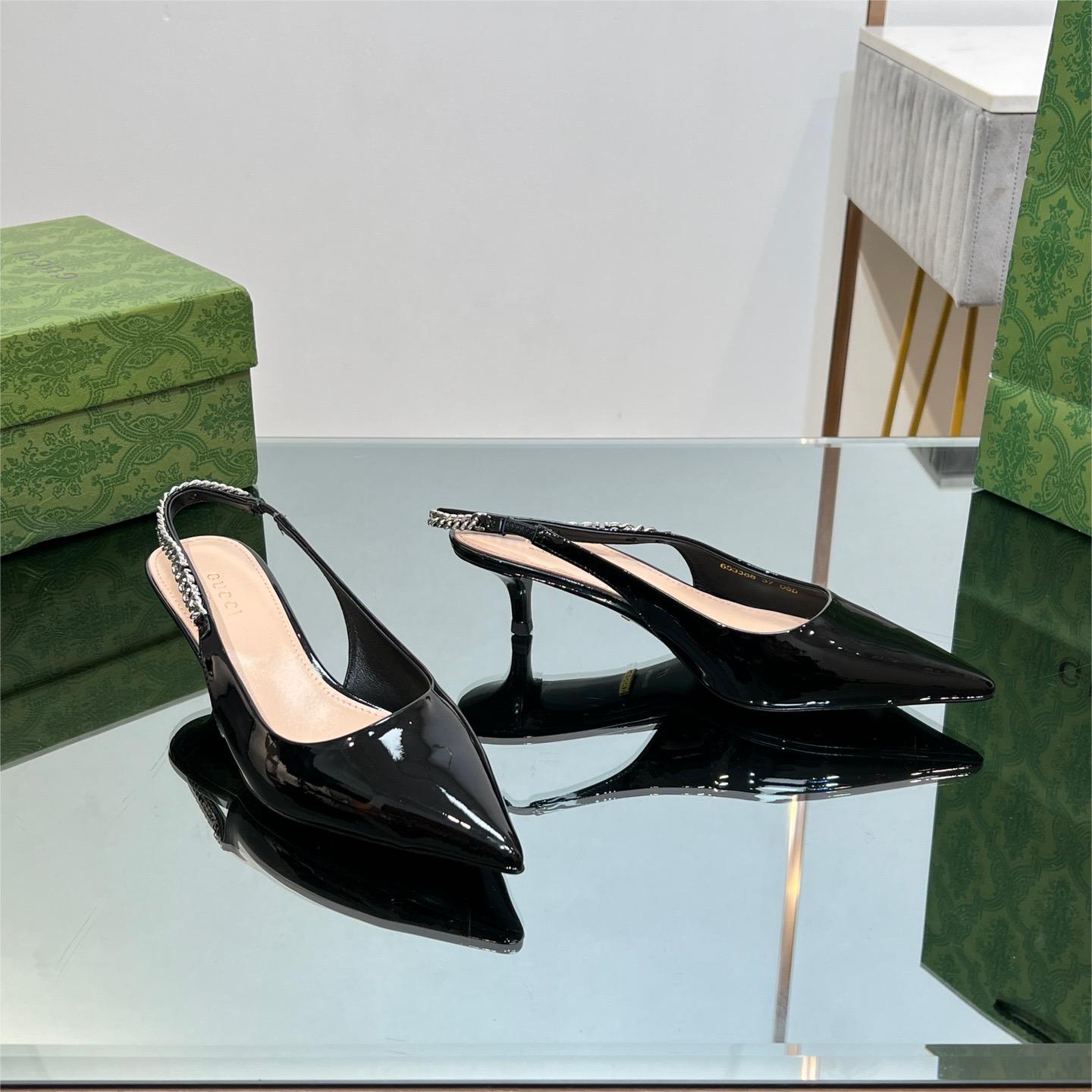 GUCCI-New Letter Buckle Chain high-heeled Sandals in Black