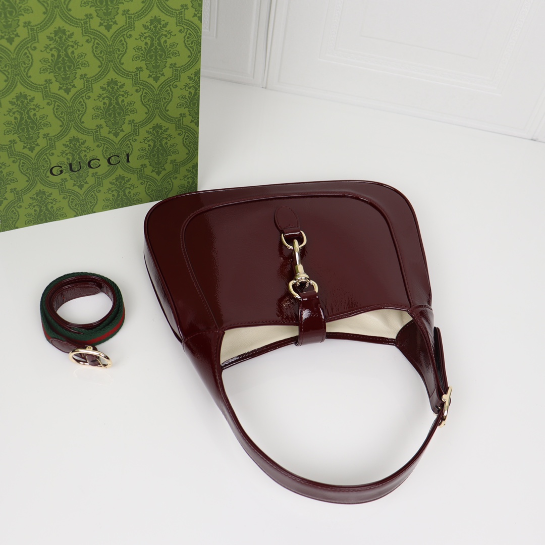 Gucci-2024 Jackie Series Small Lacquered Leather Shoulder Backpack