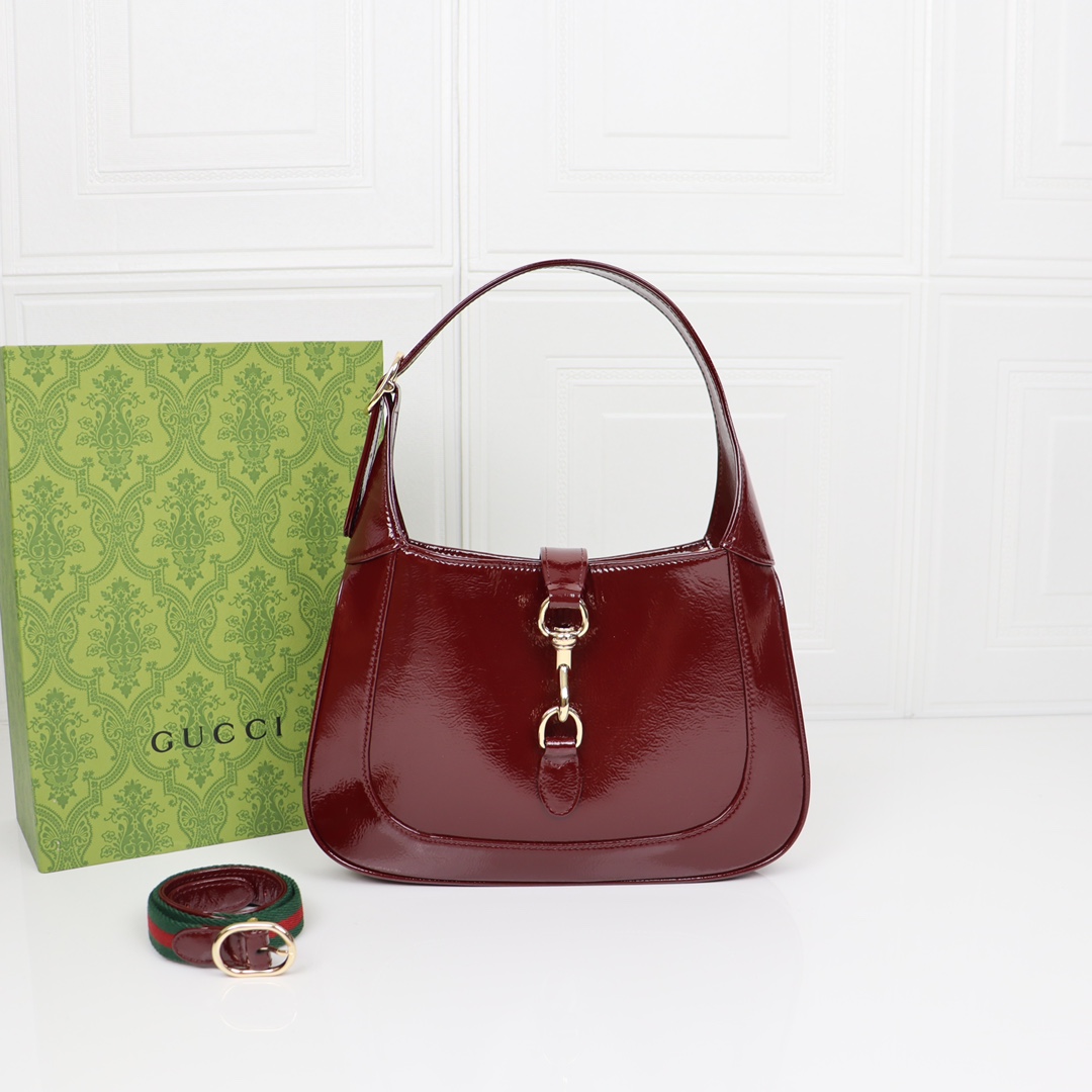 Gucci-2024 Jackie Series Small Lacquered Leather Shoulder Backpack