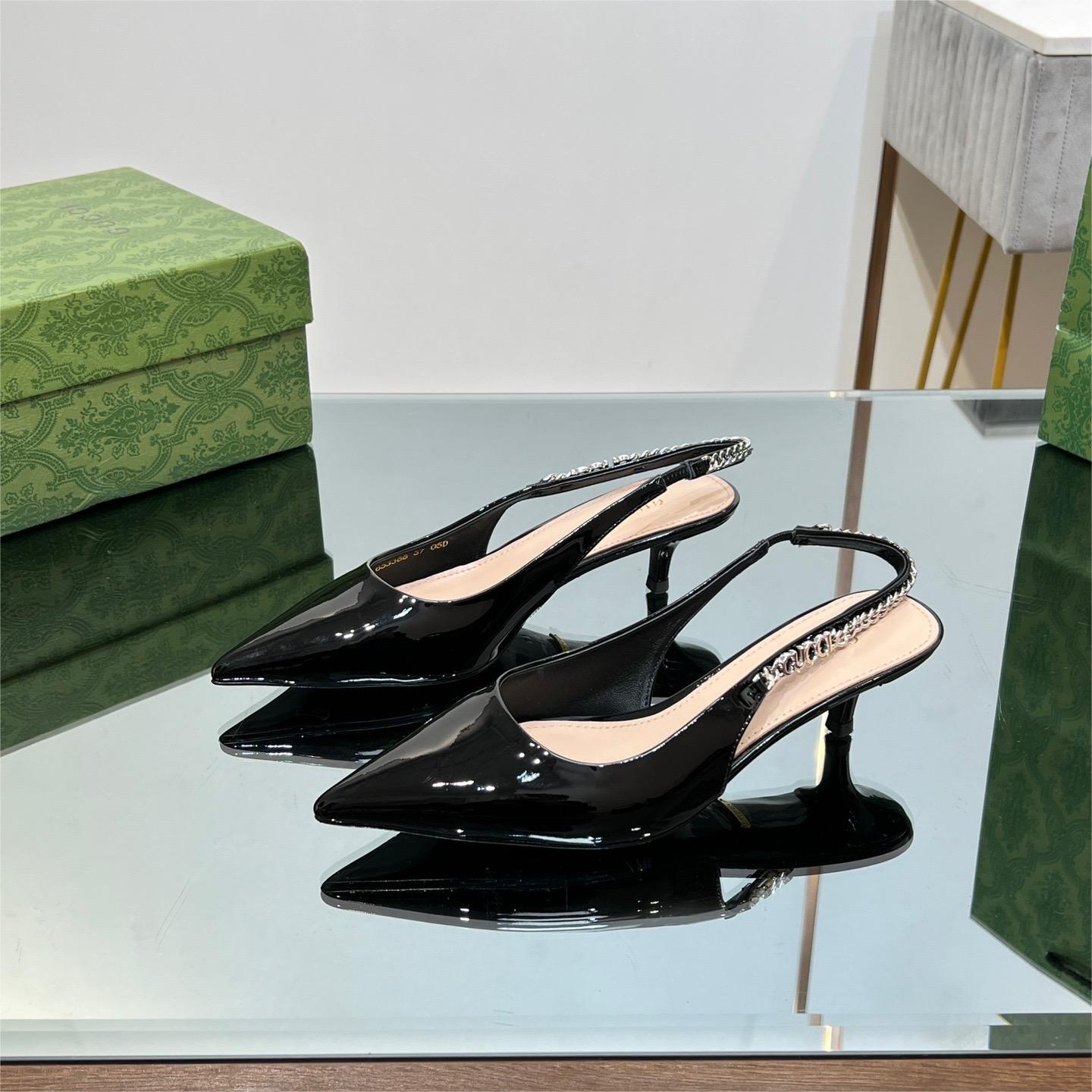 GUCCI-New Letter Buckle Chain high-heeled Sandals in Black