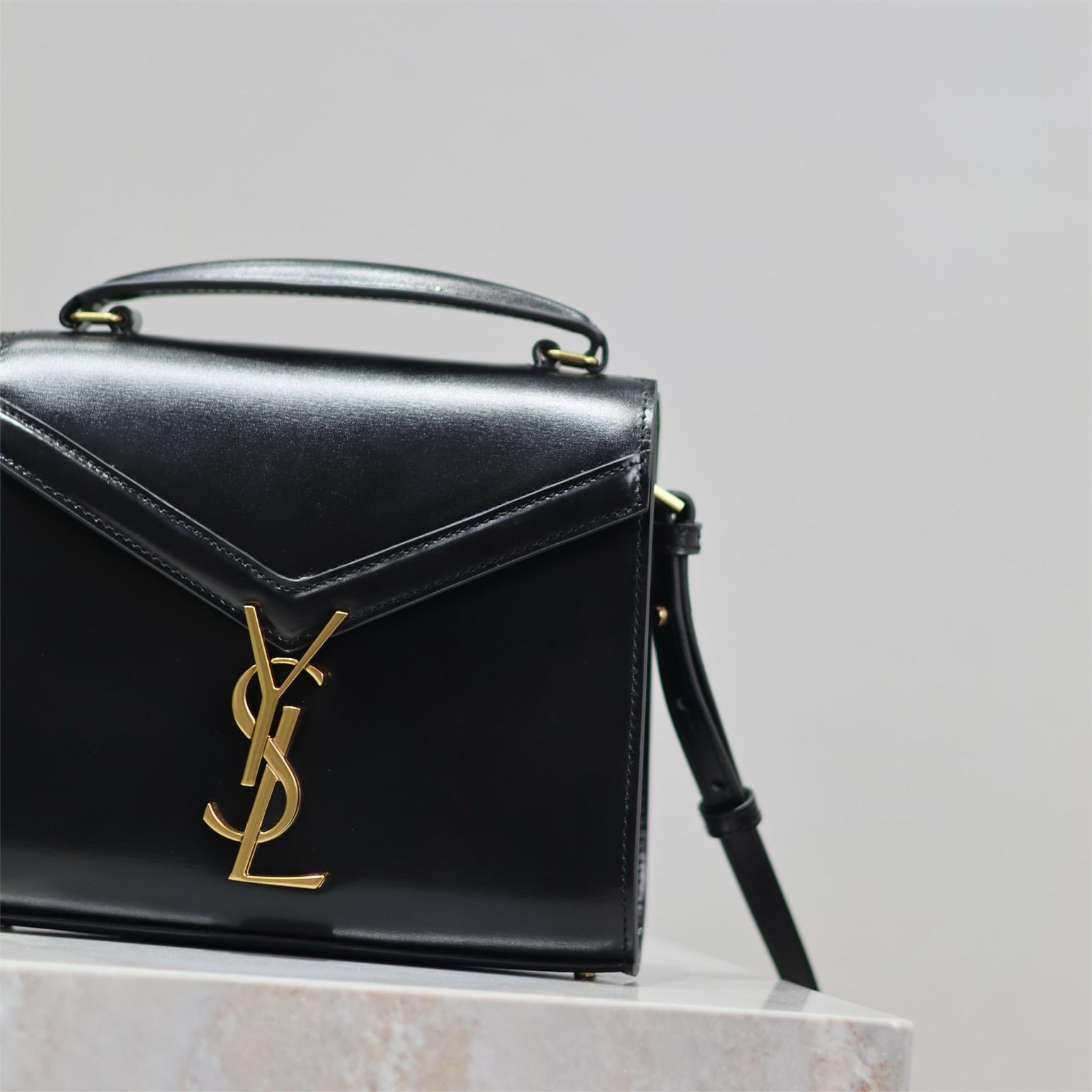 YSL-Black gold buckle toothpick pattern cassandra mini handbag