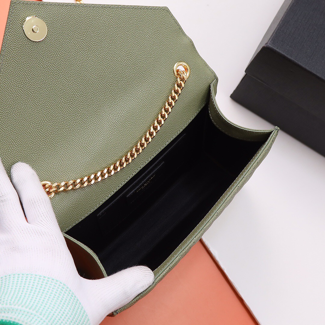 YSL-Envelope Small Grain Embossed Quilted Leather Envelope Bag